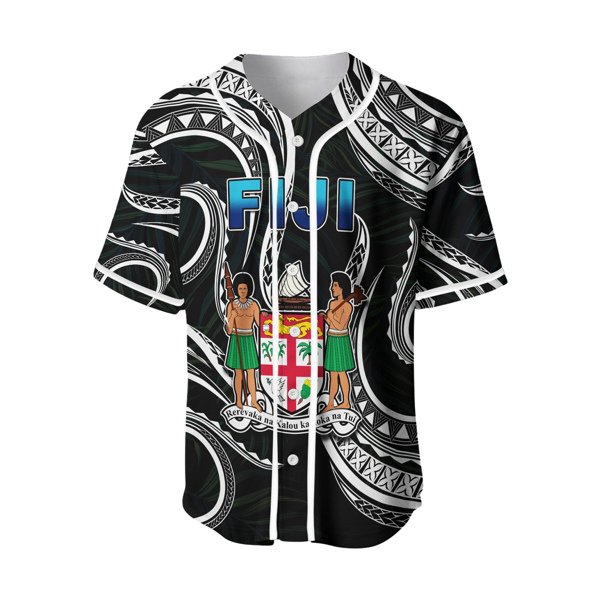 Fiji Coat of Arms Baseball Jersey Polynesian mix Coconut Pattern