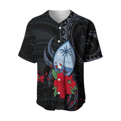(Custom Personalised) Guam Baseball Jersey Polynesian Flowers Version Black