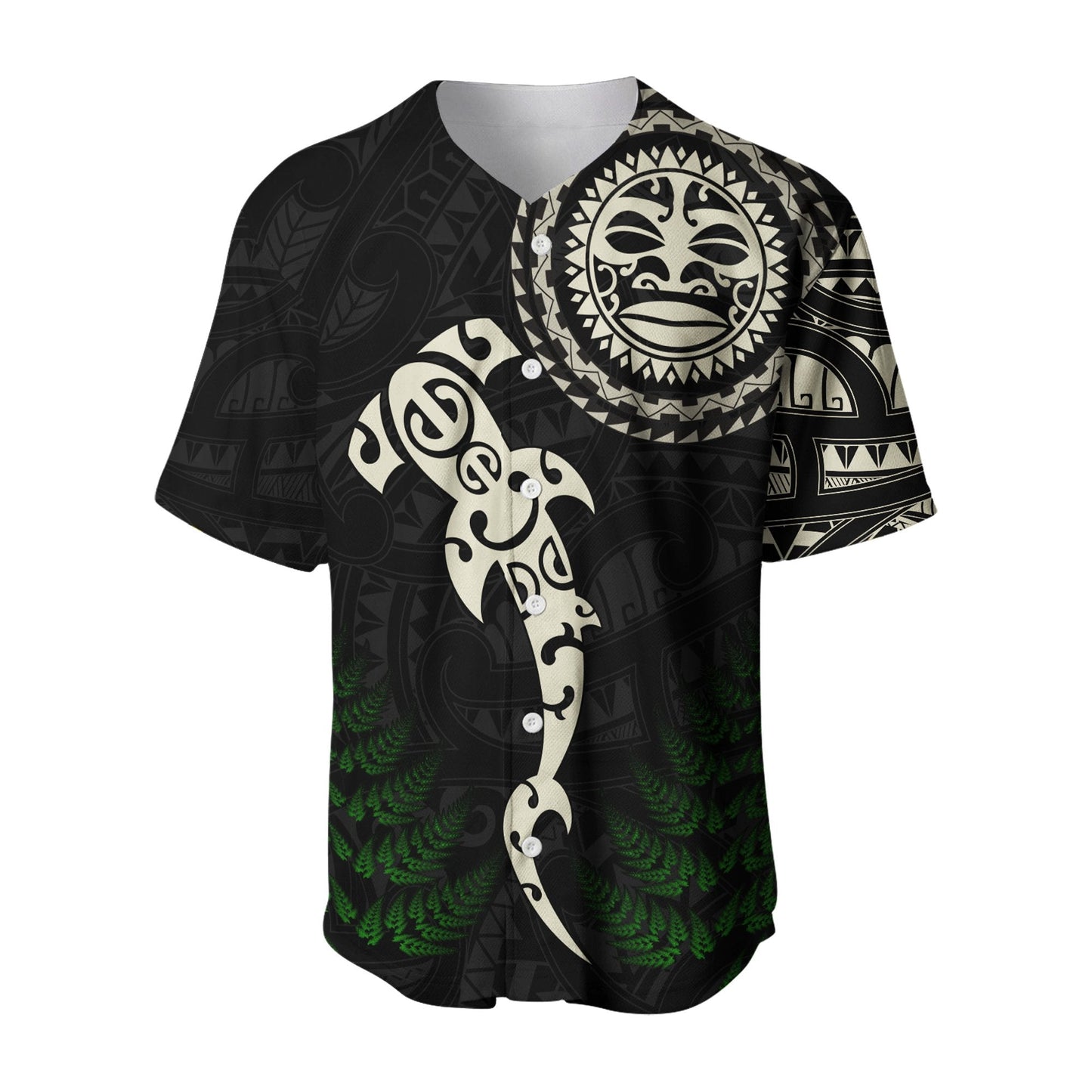 Aotearoa Fern Baseball Jersey Maori Manaia and Fish