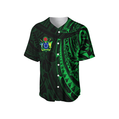 Cook Islands Baseball Jersey Polynesian Flowers Version 01 Green