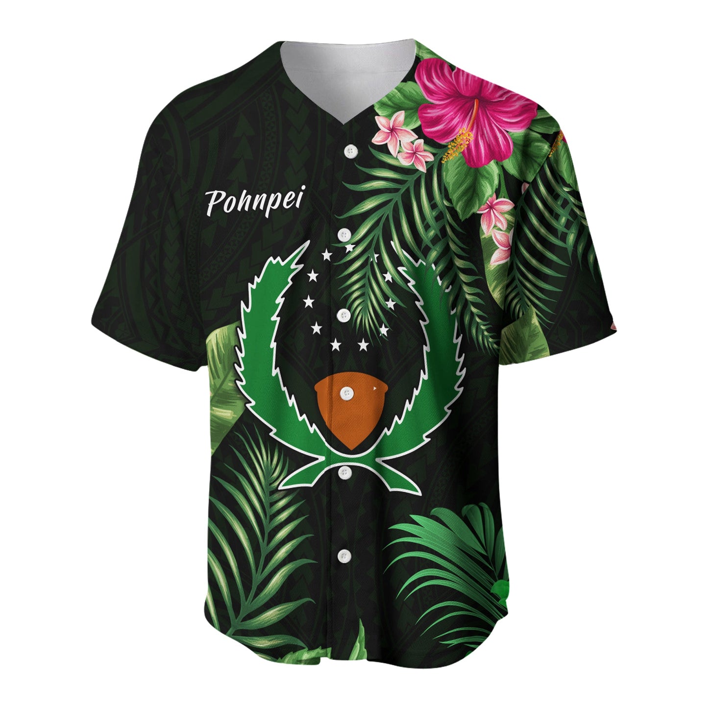 Pohnpei Micronesia Green Baseball Jersey Tropical Flowers