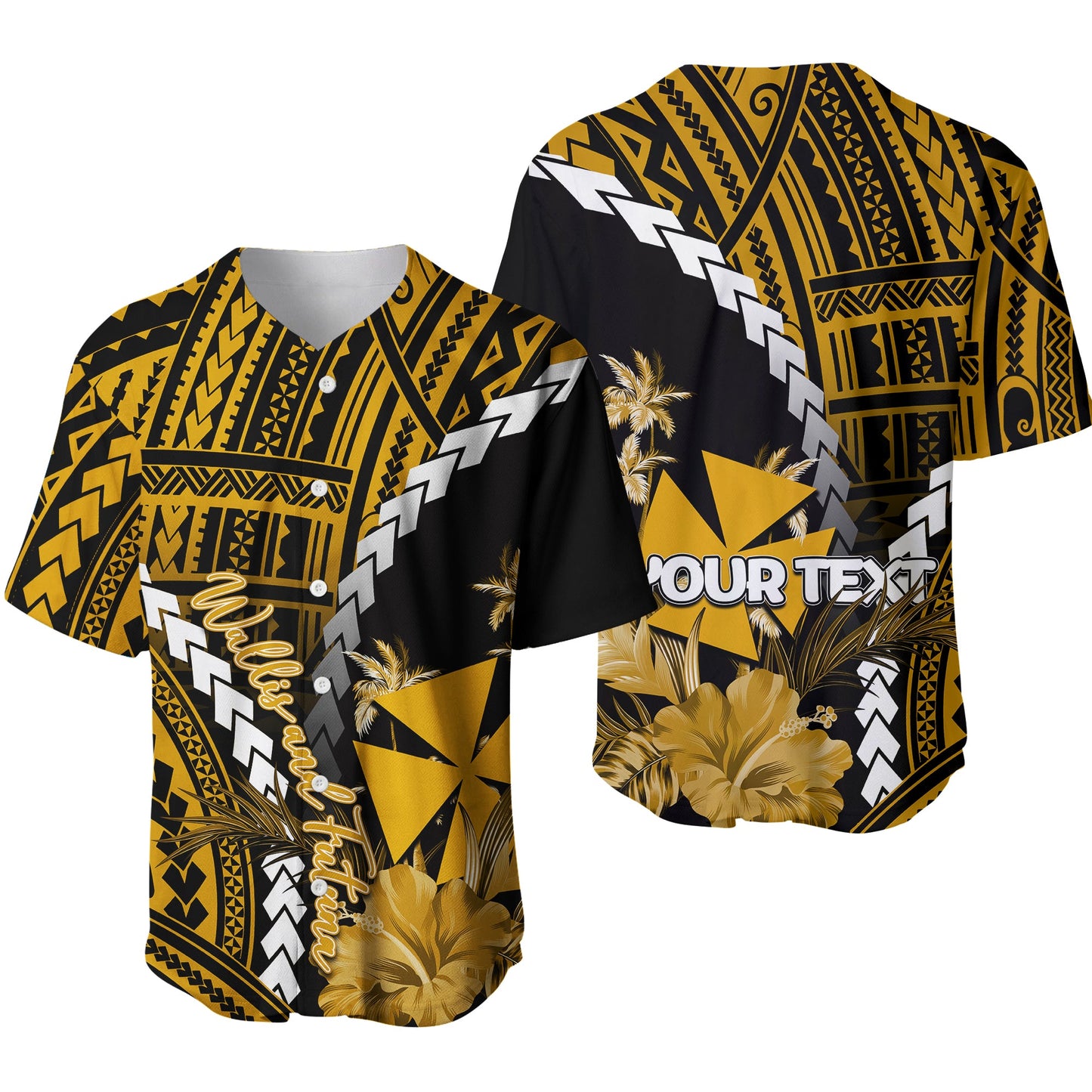 (Custom Personalised)Wallis and Futuna Baseball Jersey Polynesian Style Gold Color