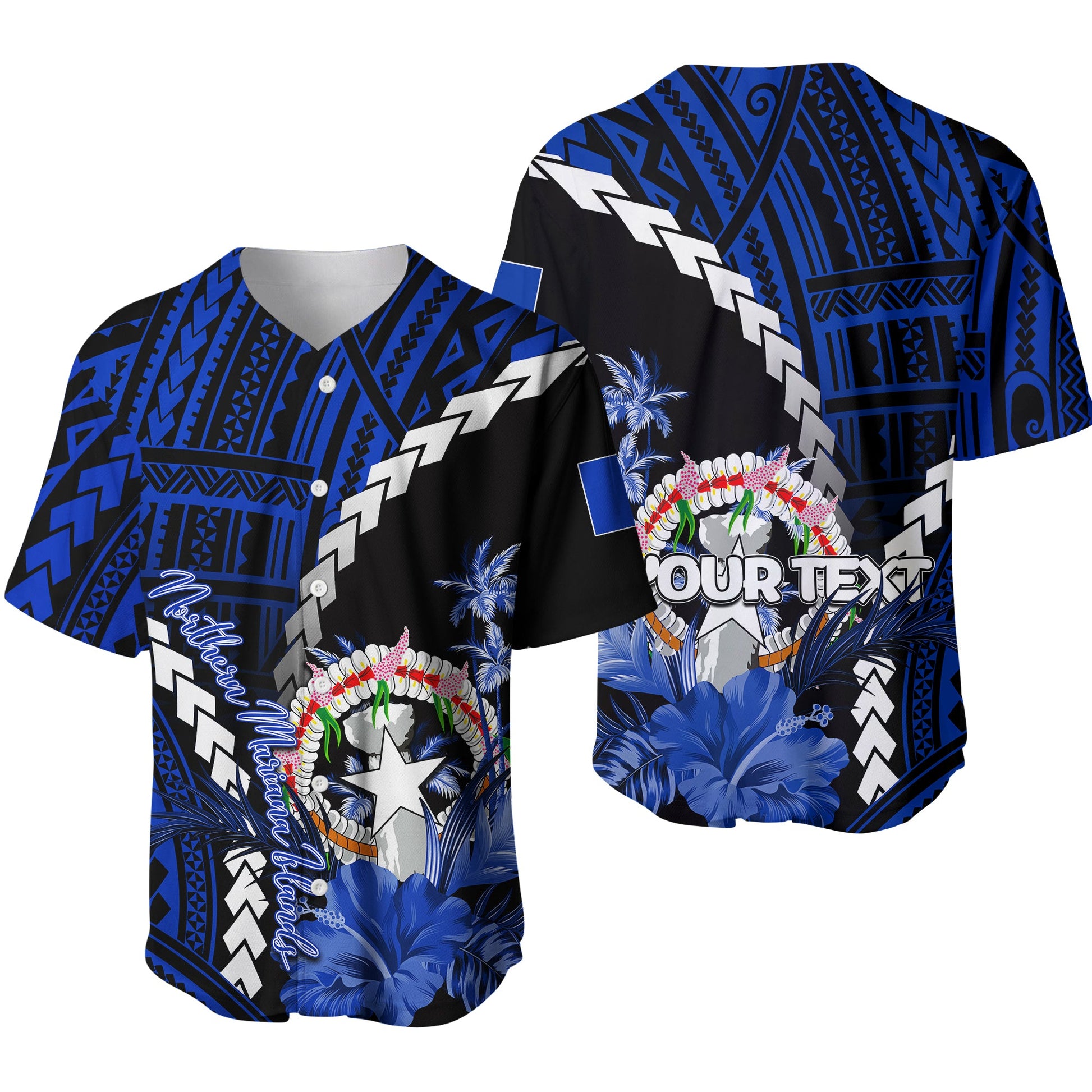 (Custom Personalised)Northern Mariana Islands Baseball Jersey Polynesian Style Blue Color