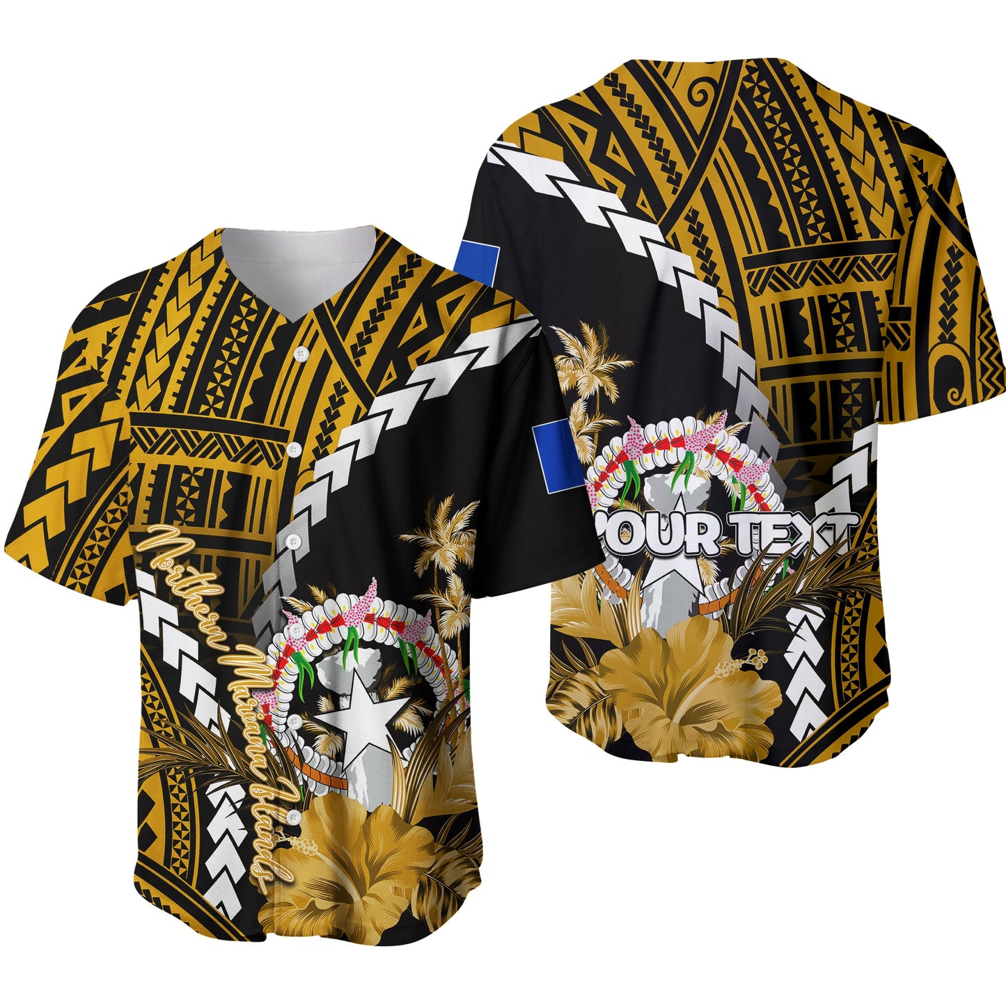 (Custom Personalised)Northern Mariana Islands Baseball Jersey Polynesian Style Gold Color