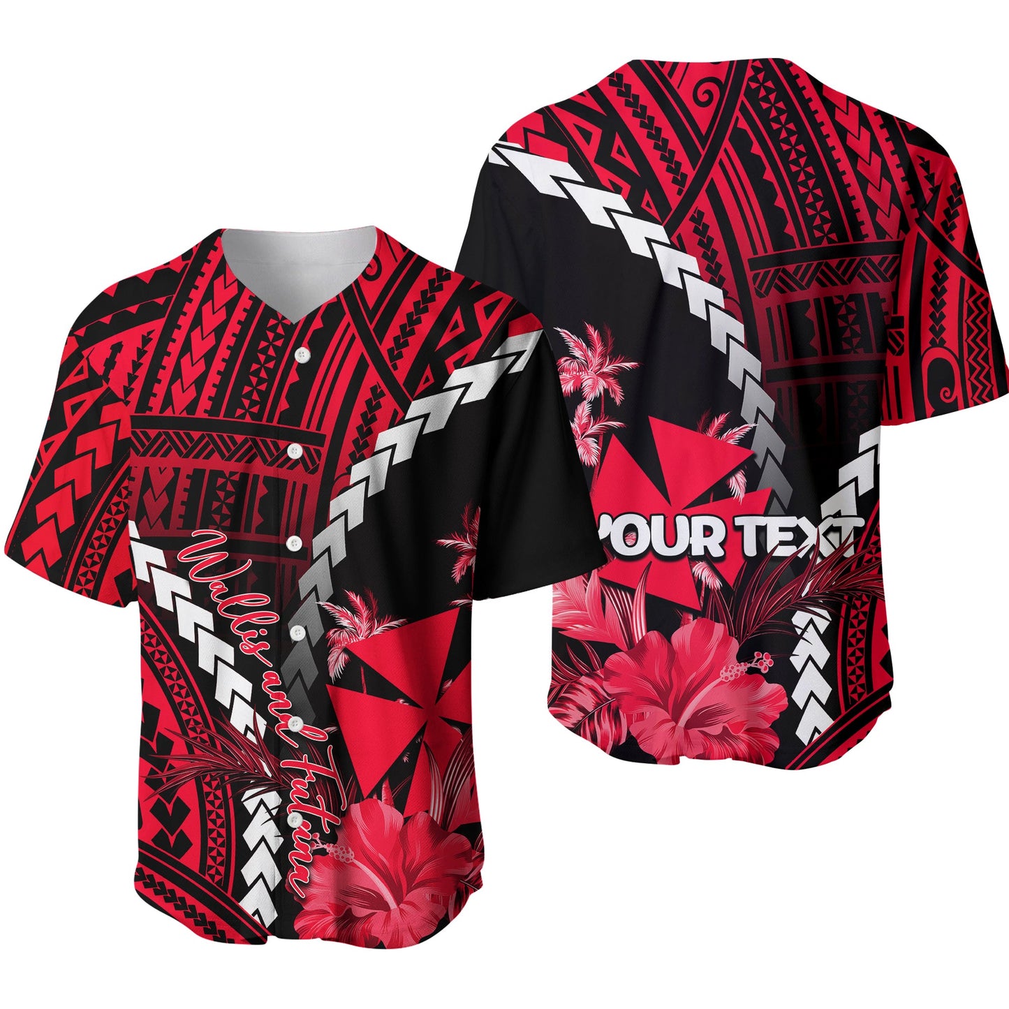 (Custom Personalised)Wallis and Futuna Baseball Jersey Polynesian Style Red Color