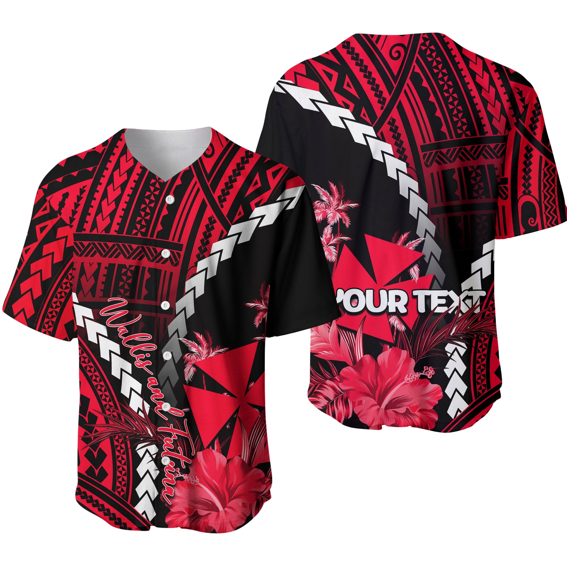 (Custom Personalised)Wallis and Futuna Baseball Jersey Polynesian Style Red Color