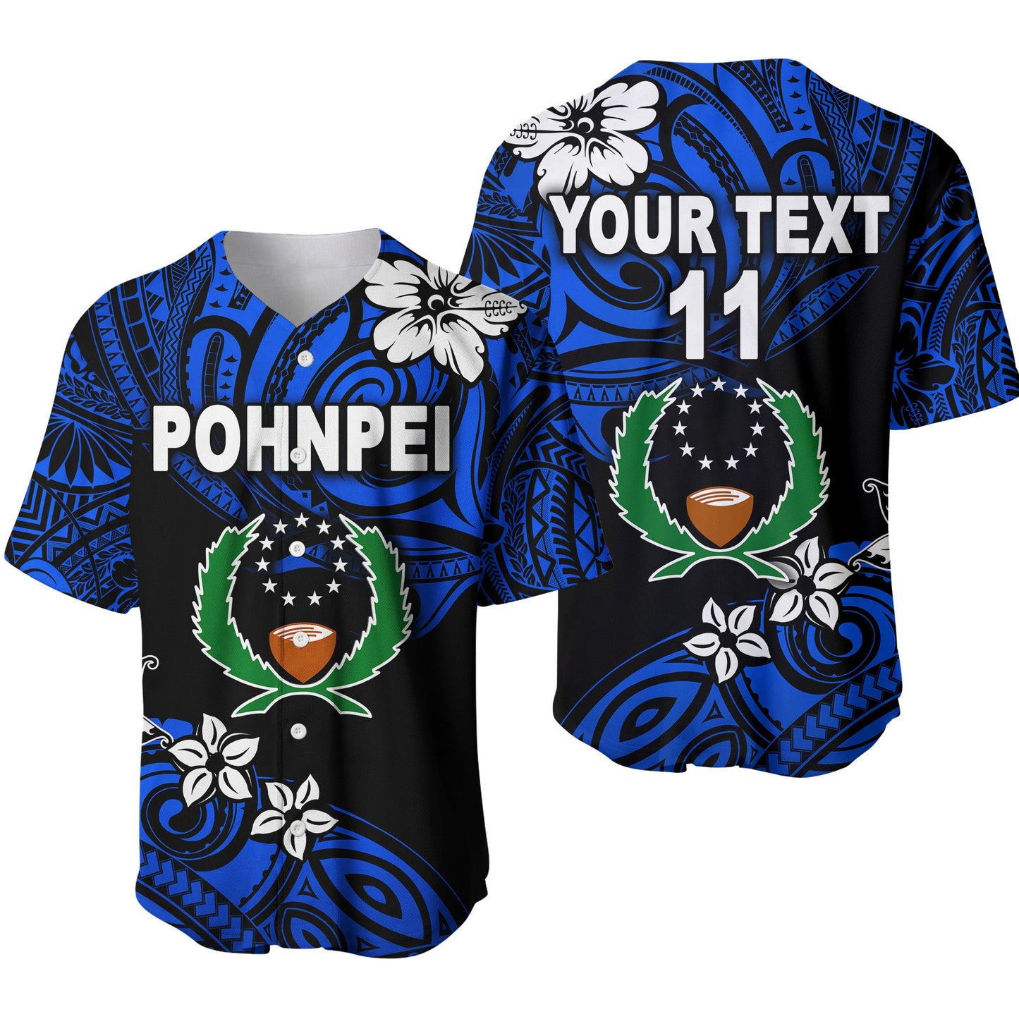 (Custom Personalised) FSM Pohnpei Baseball Jersey Unique Vibes Blue