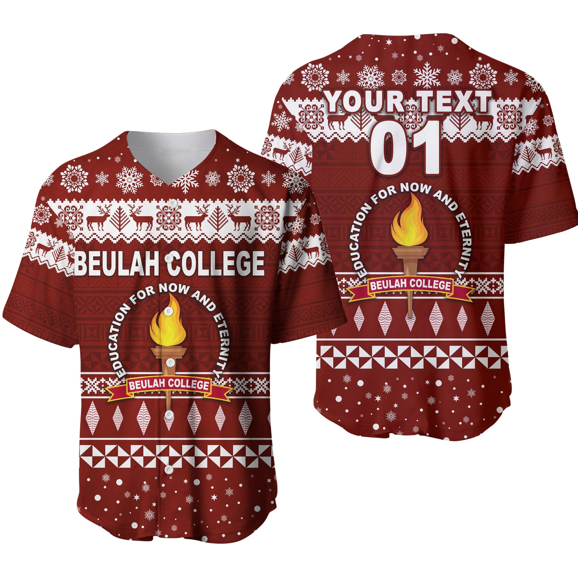 (Custom Personalised) Tonga Beulah College Christmas Baseball Jersey Simple Style