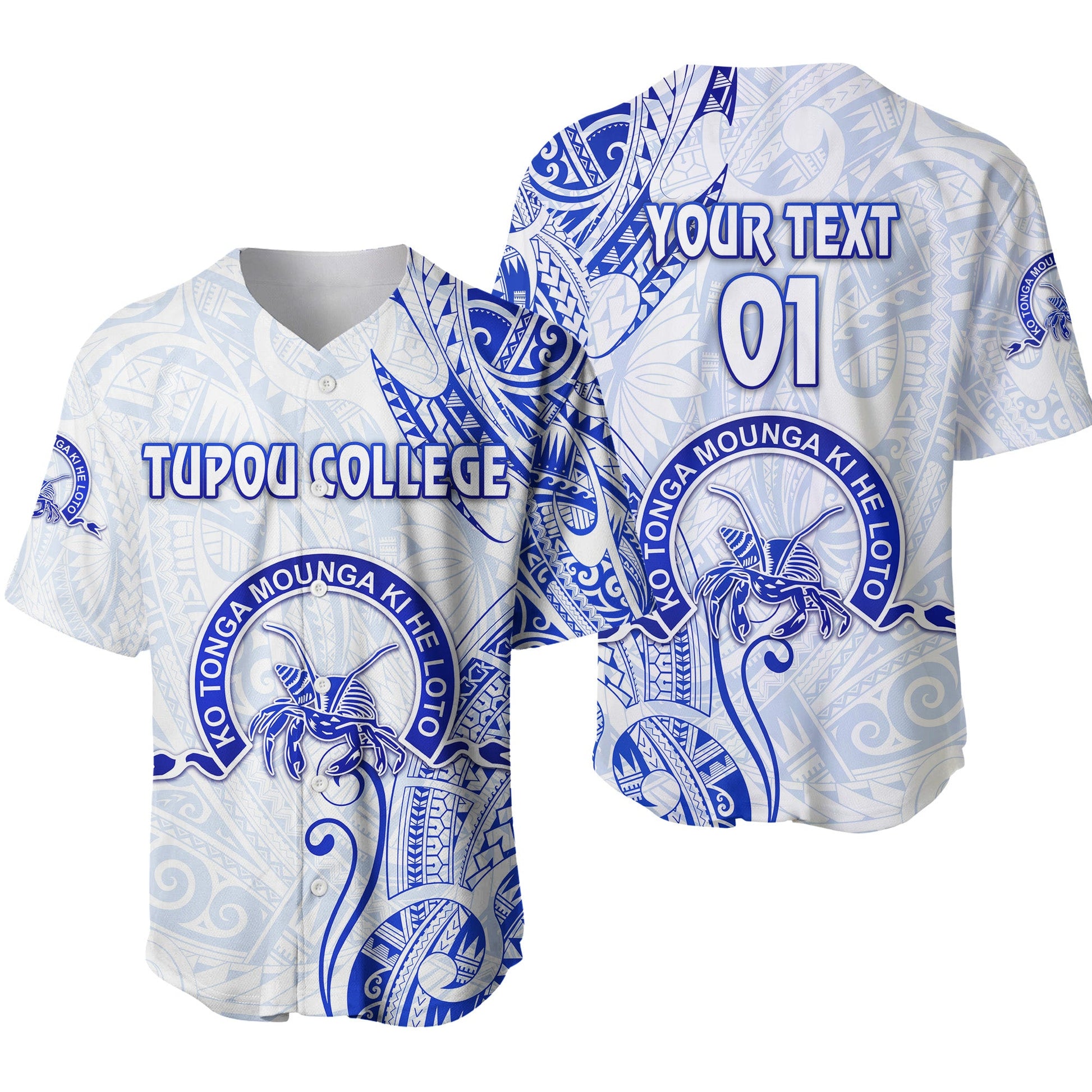 (Custom Personalised) Tonga Tupou College Baseball Jersey Simple Vibes White, Custom Text And Number
