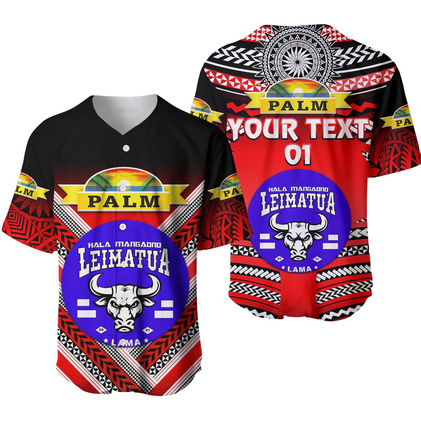 (Custom Personalised) Mate Ma'a Tonga Baseball Jersey Leimatu'a Bulls Creative Style Red NO.1, Custom Text And Number