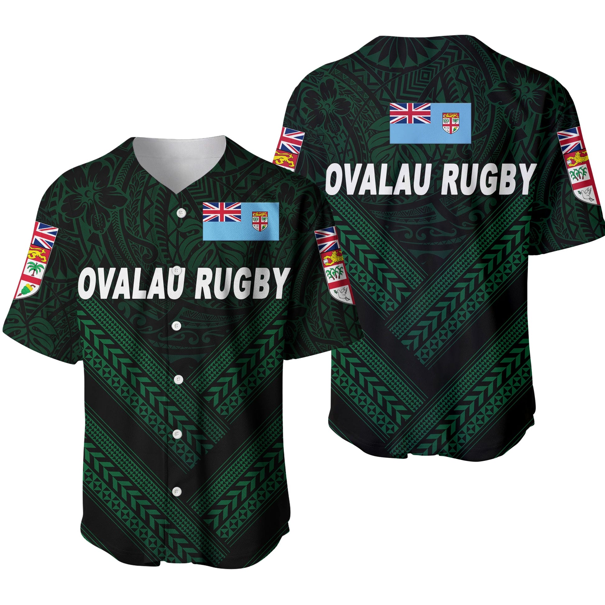 of Fiji Ovalau Rugby Baseball Jersey Dark Green Style