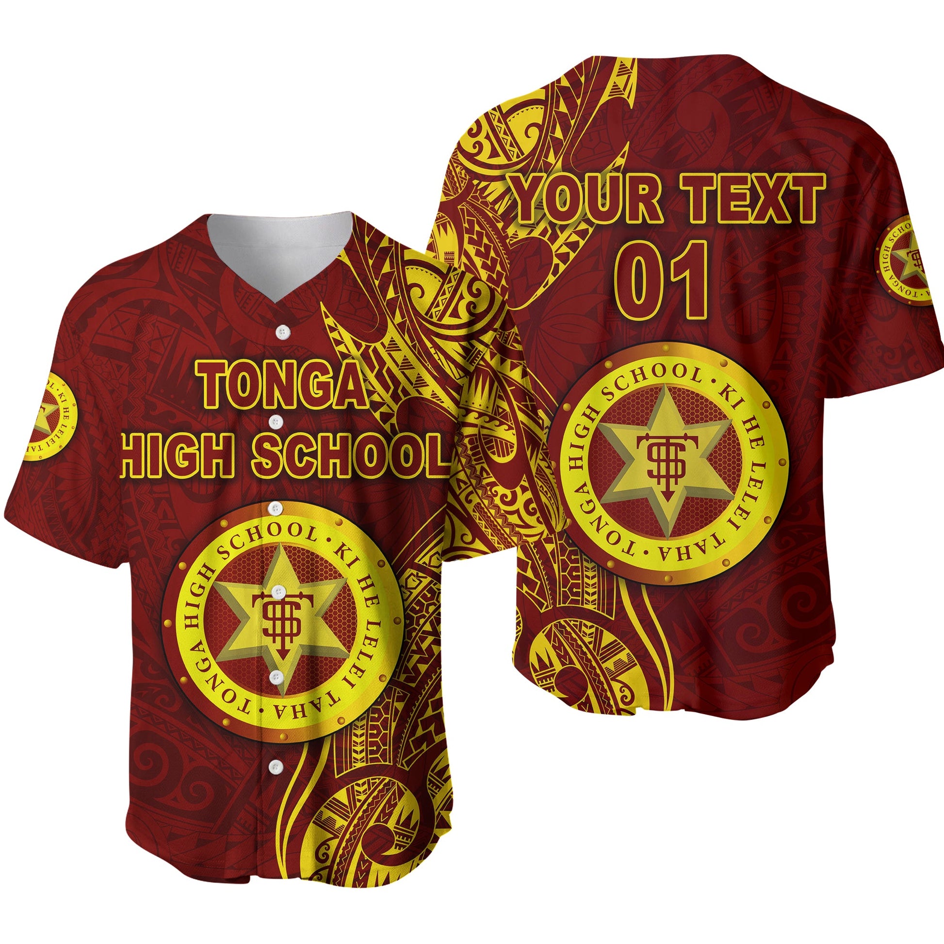 (Custom Personalised) Tonga High School Baseball Jersey Simple Vibes Maroon, Custom Text And Number