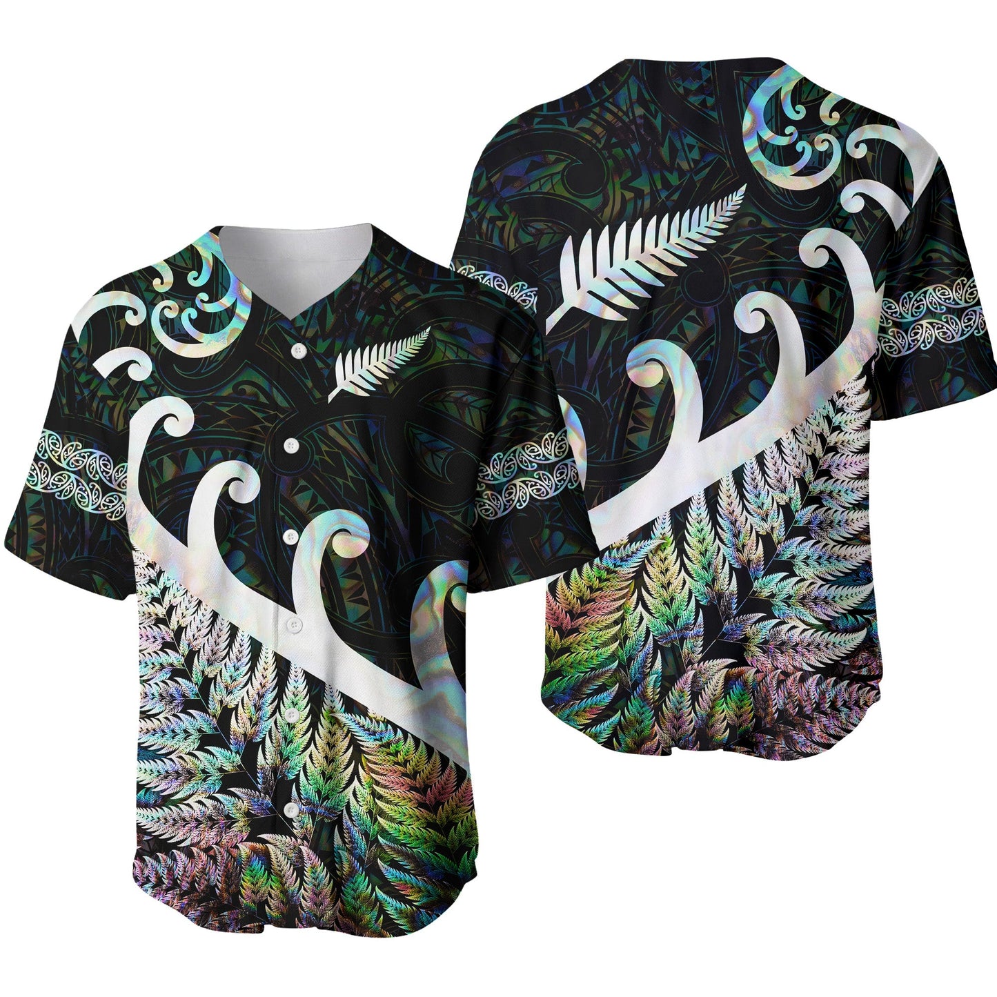 New Zealand Rugby Maori Baseball Jersey Silver Fern Koru Vibes Paua Shell