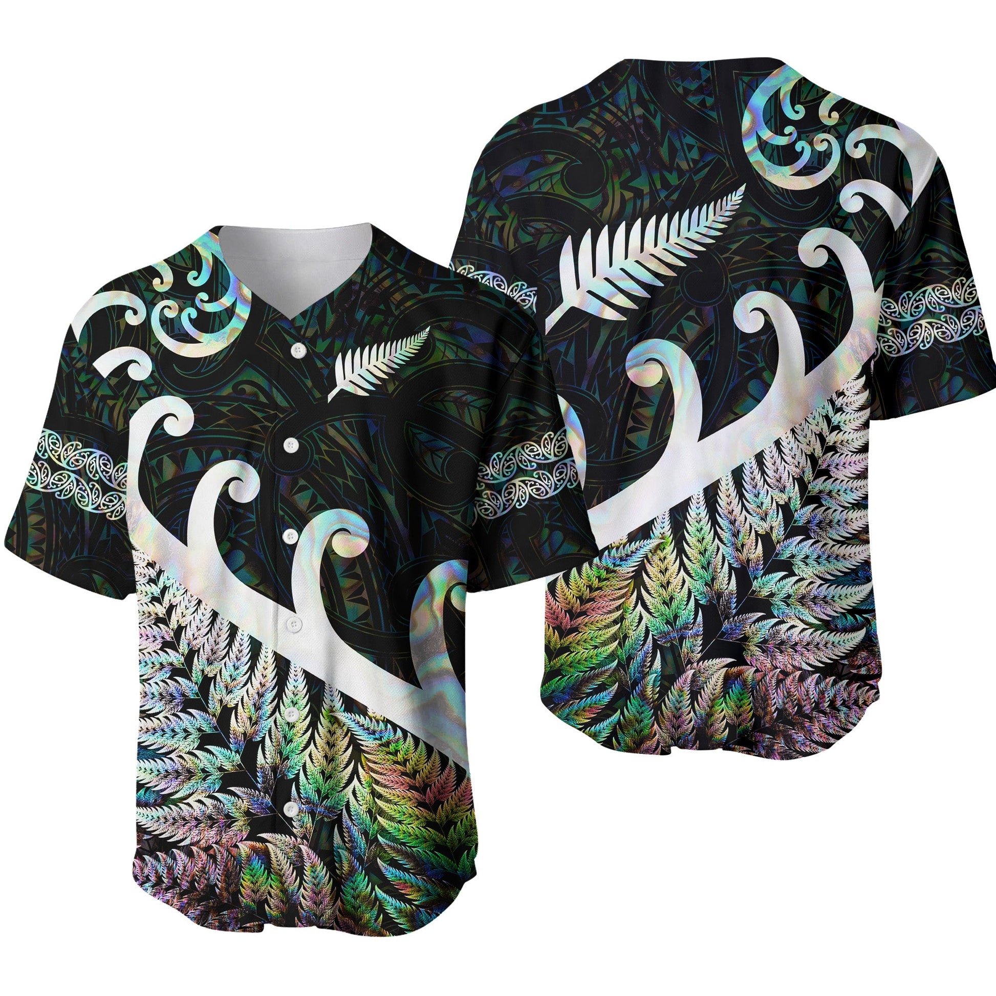 New Zealand Rugby Maori Baseball Jersey Silver Fern Koru Vibes Paua Shell