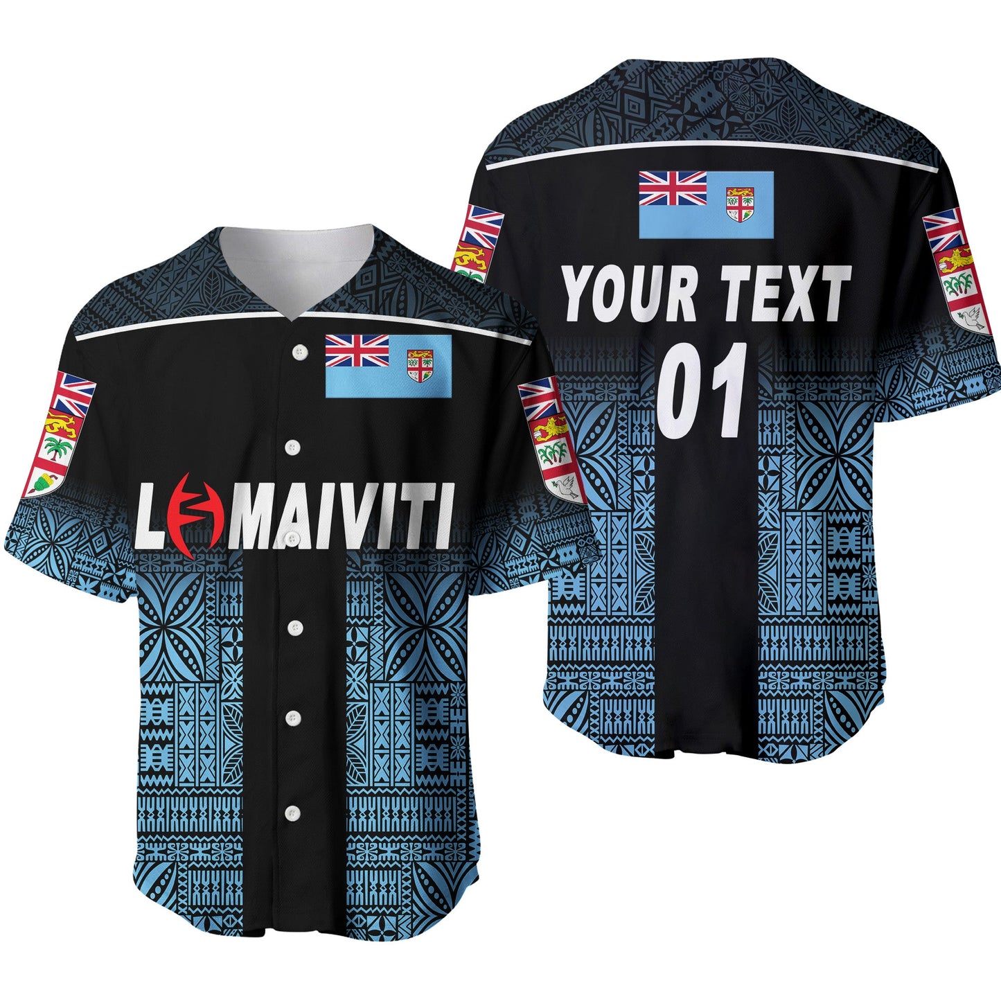(Custom Personalised) Fiji Lomaiviti Rugby Baseball Jersey Simple Vibes Blue, Custom Text And Number