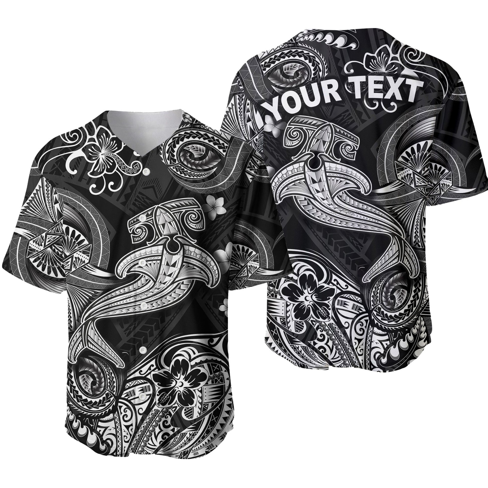 (Custom Personalised) Hawaii Hammer Shark Polynesian Baseball Jersey Unique Style Black