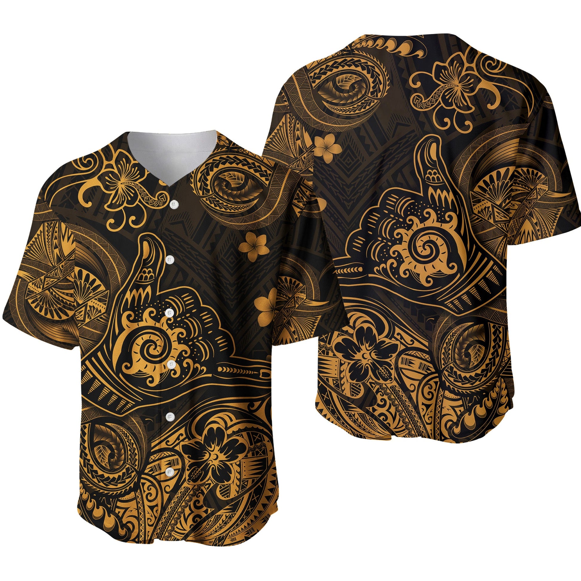 Hawaii Shaka Polynesian Baseball Jersey Unique Style Gold