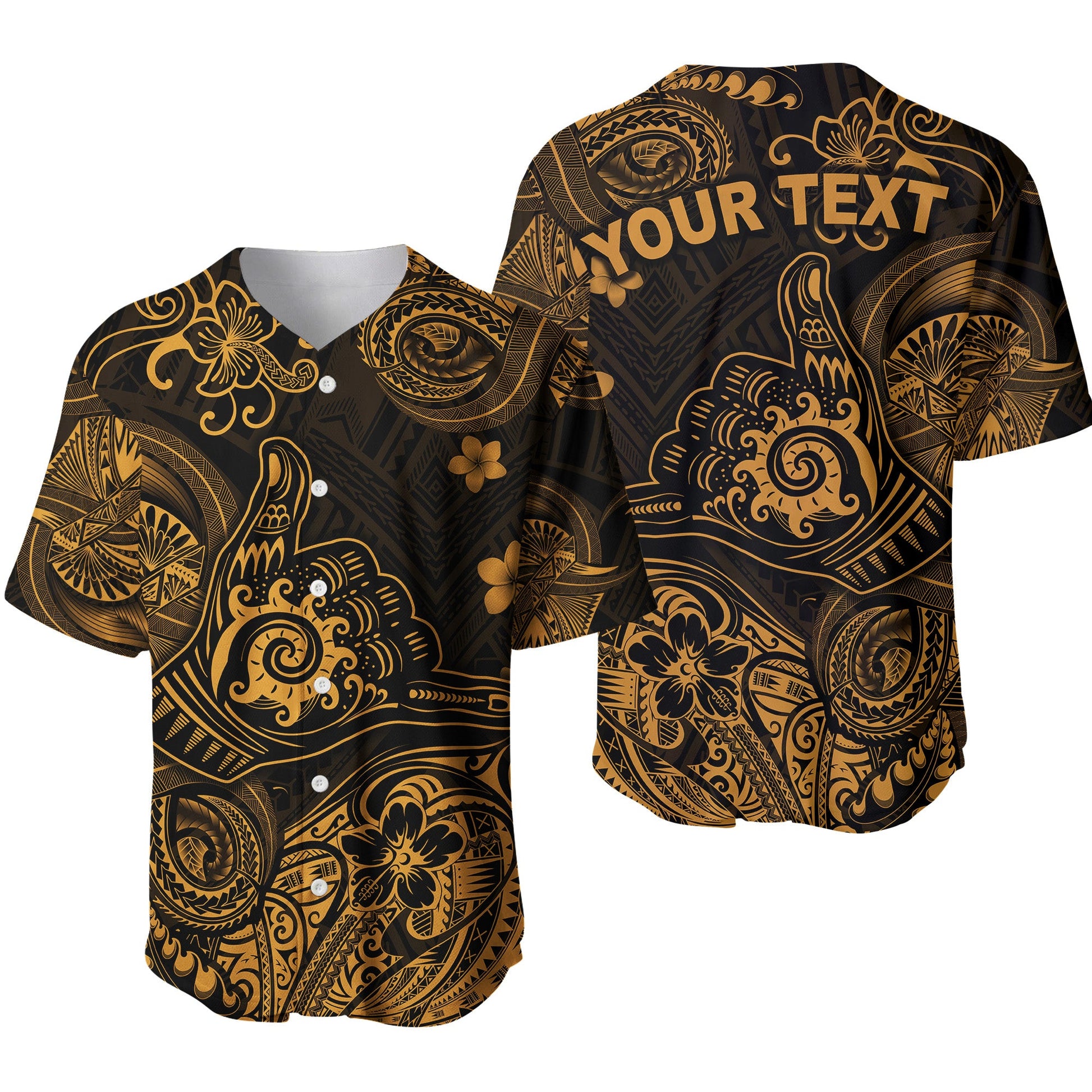 (Custom Personalised) Hawaii Shaka Polynesian Baseball Jersey Unique Style Gold