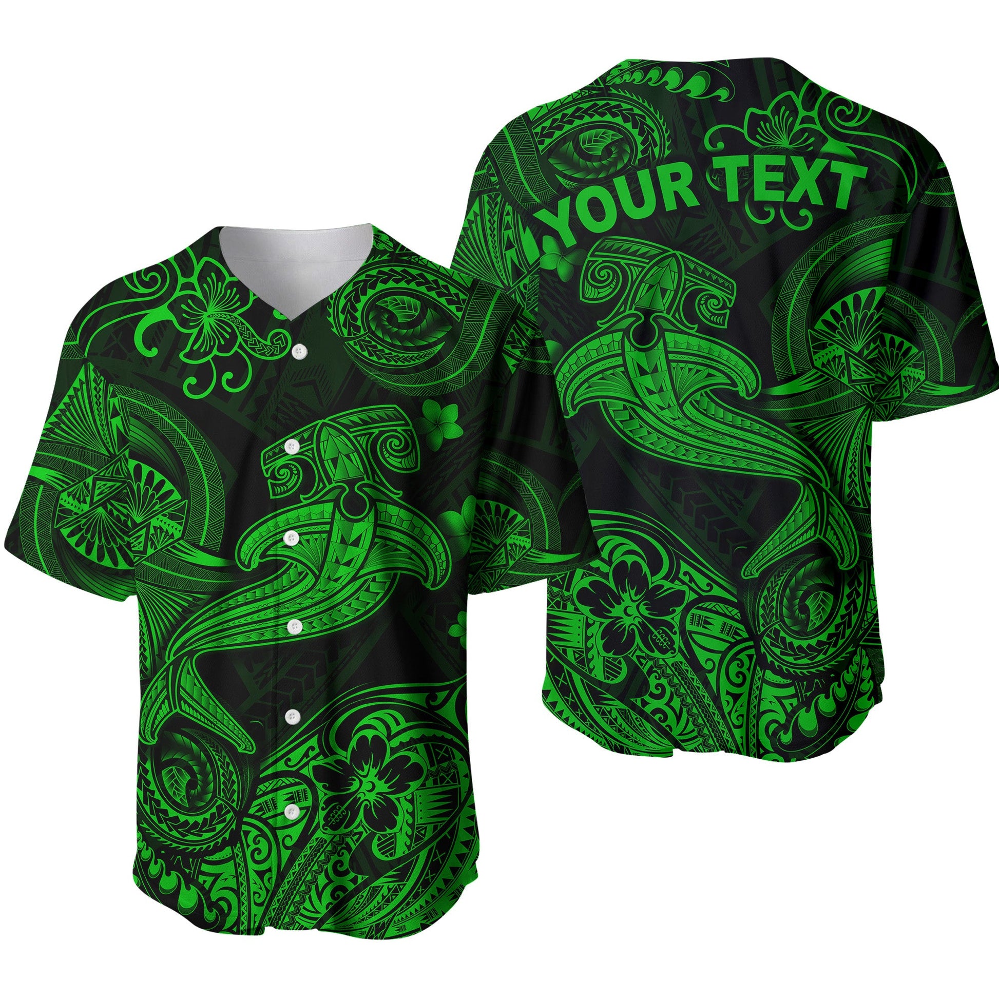 (Custom Personalised) Hawaii Hammer Shark Polynesian Baseball Jersey Unique Style Green