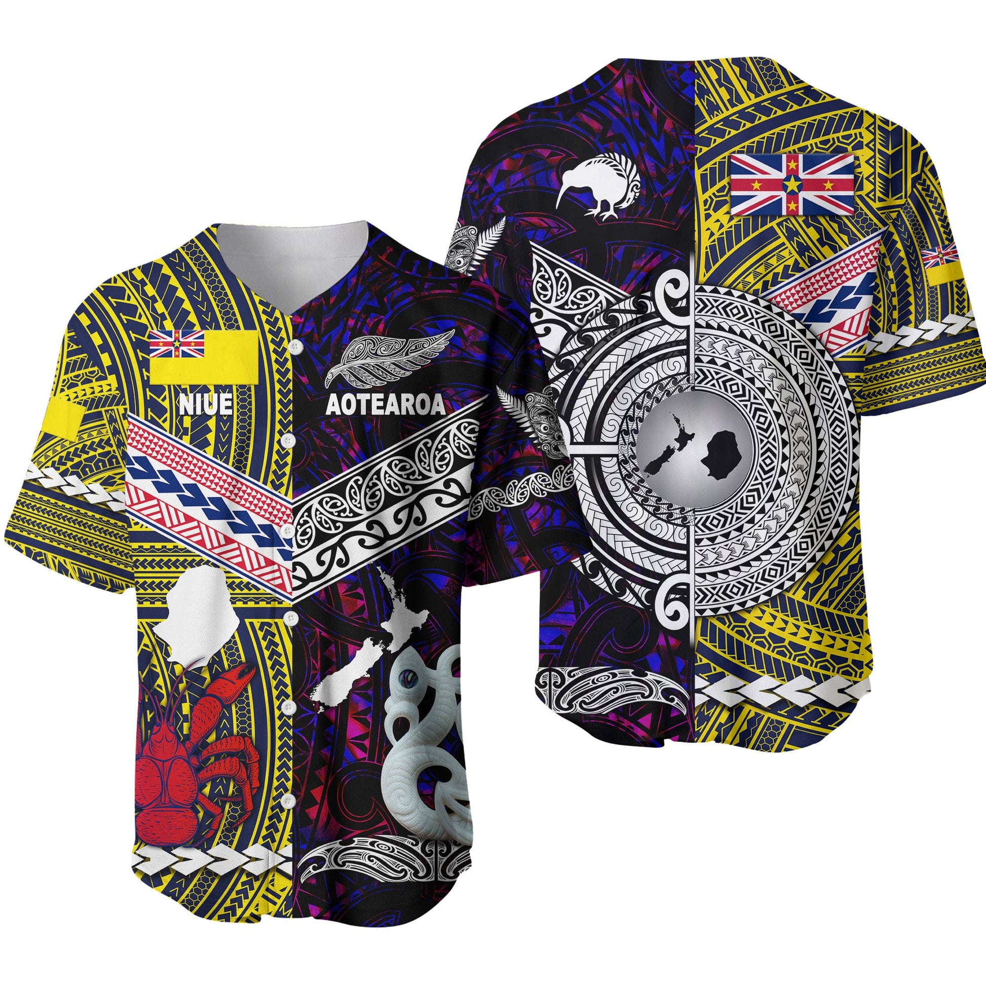 New Zealand Maori Aotearoa And Niue Together Baseball Jersey Purple