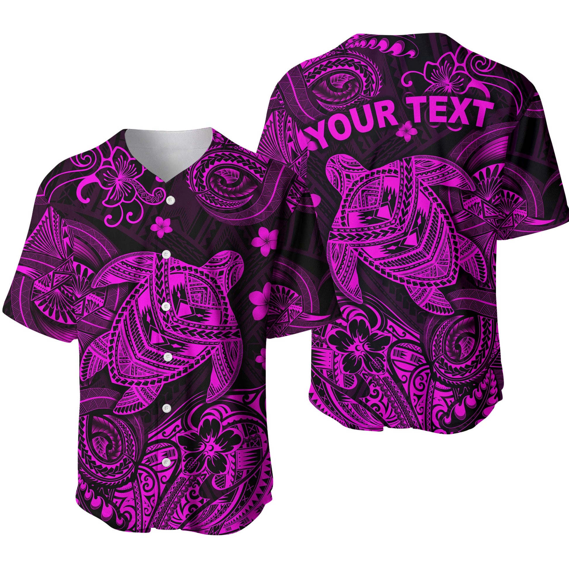(Custom Personalised) Hawaii Turtle Polynesian Baseball Jersey Plumeria Flower Unique Style Pink
