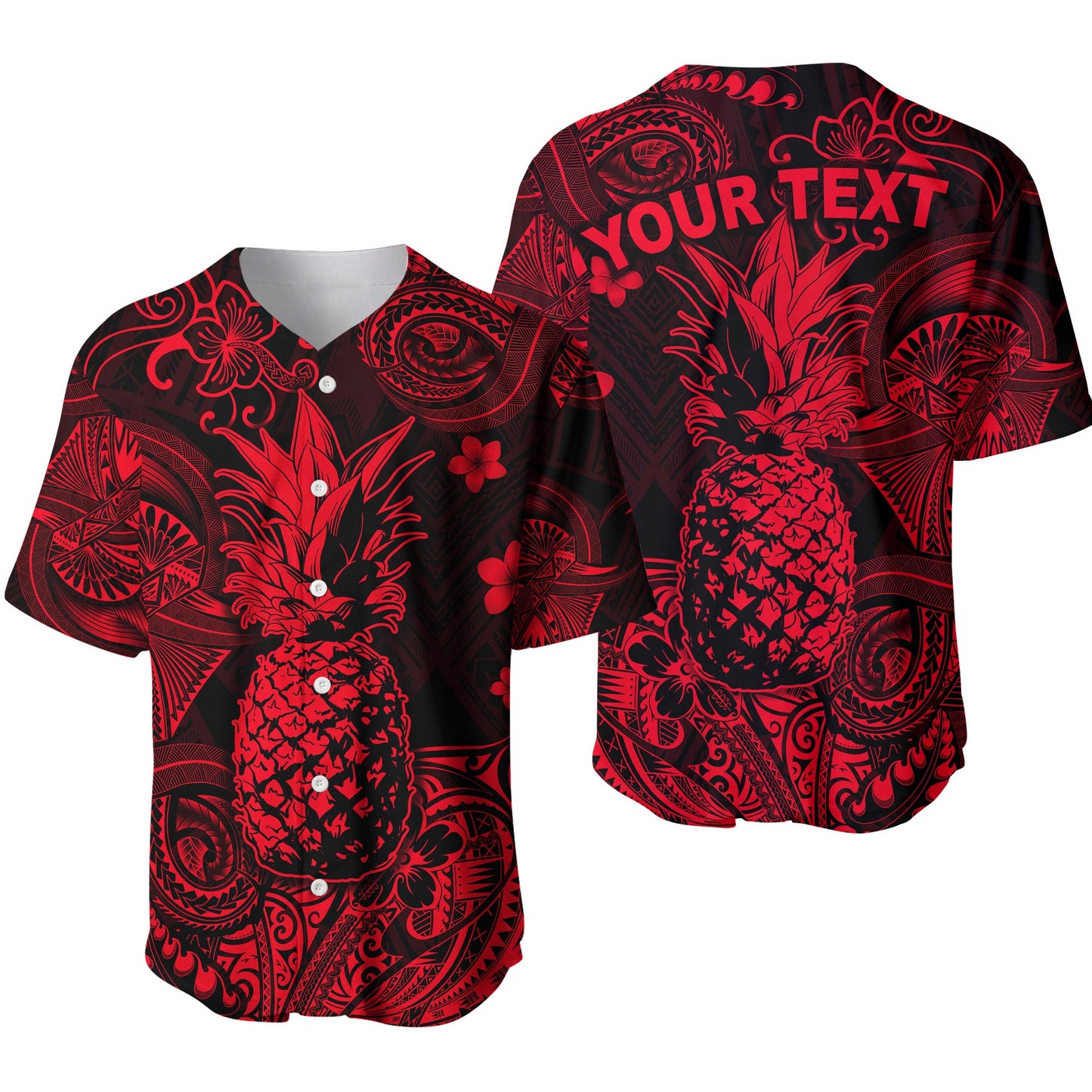 (Custom Personalised) Hawaii Pineapple Polynesian Baseball Jersey Unique Style Red