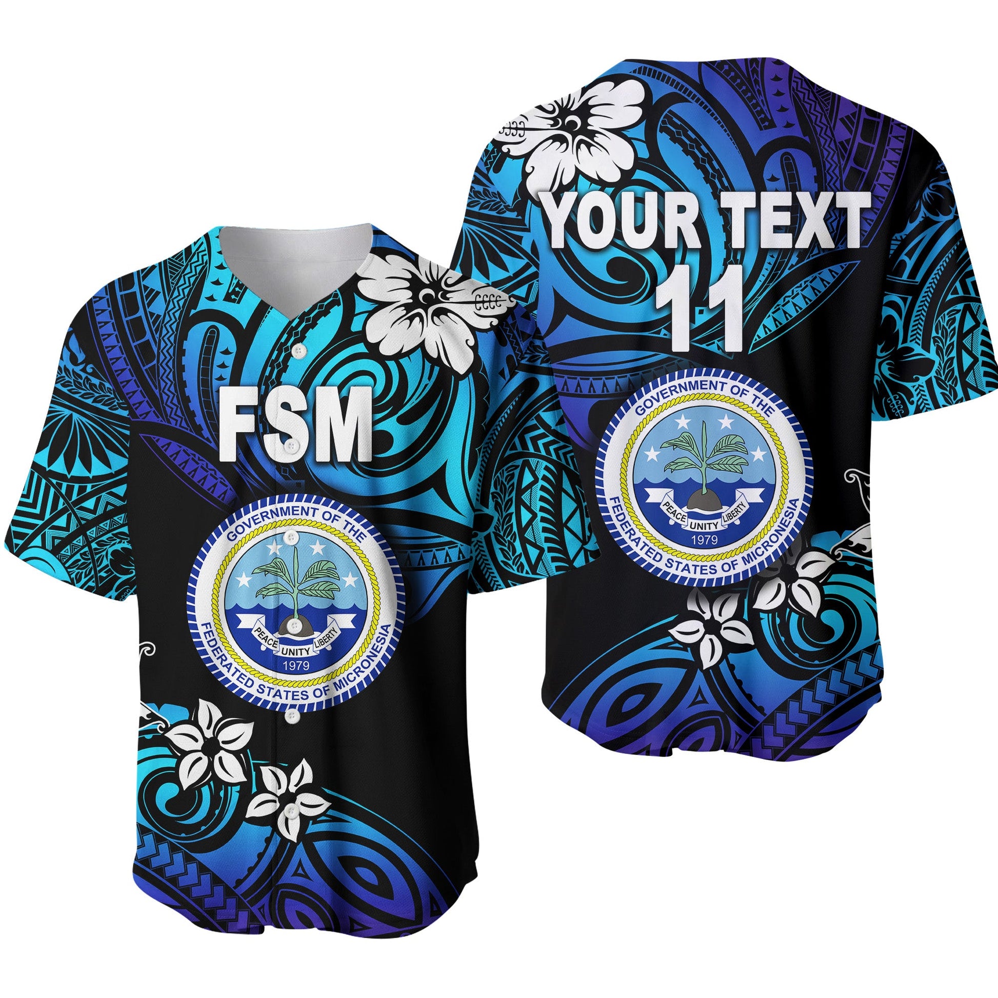 (Custom Personalised) Federated States of Micronesia Baseball Jersey Unique Vibes Blue