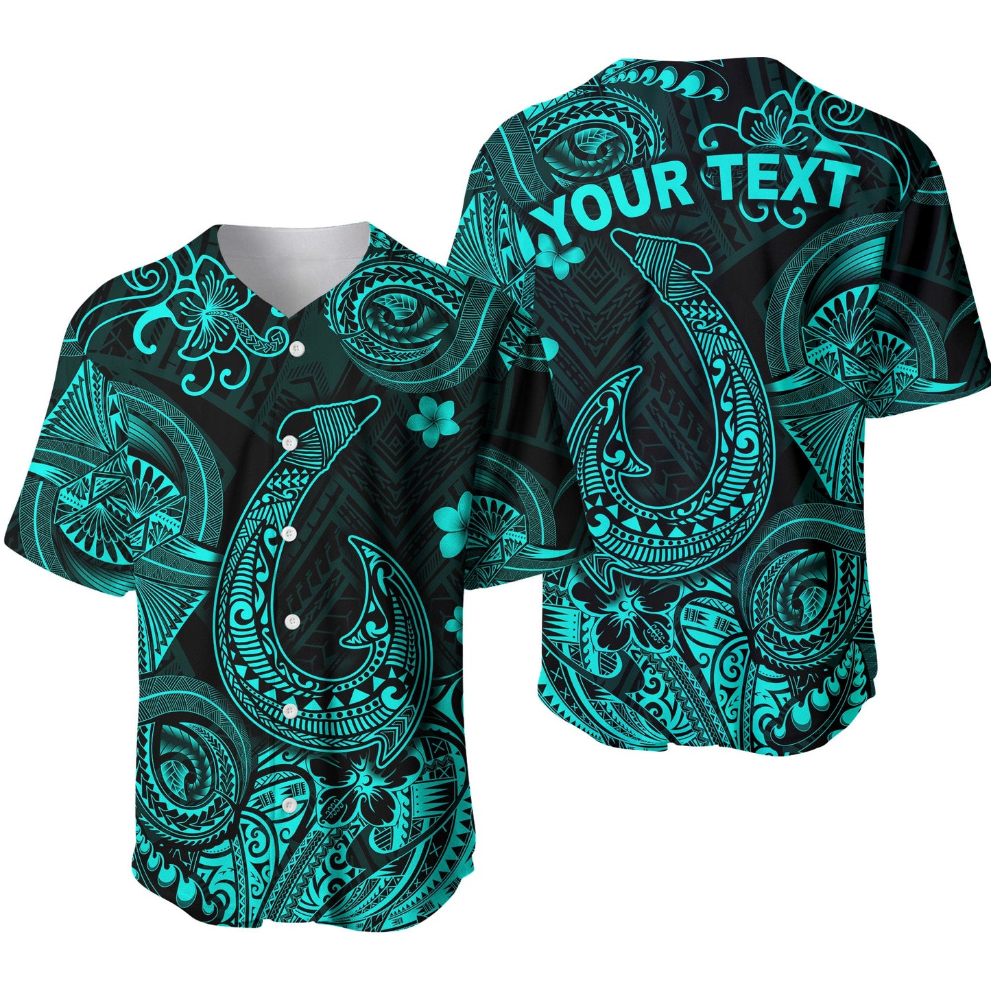 (Custom Personalised) Hawaii Fish Hook Polynesian Baseball Jersey Unique Style Turquoise