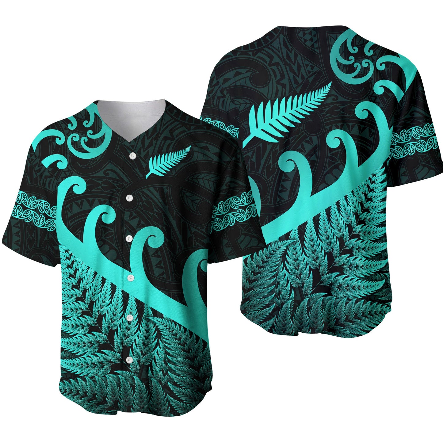 New Zealand Rugby Maori Baseball Jersey Silver Fern Koru Vibes Turquoise