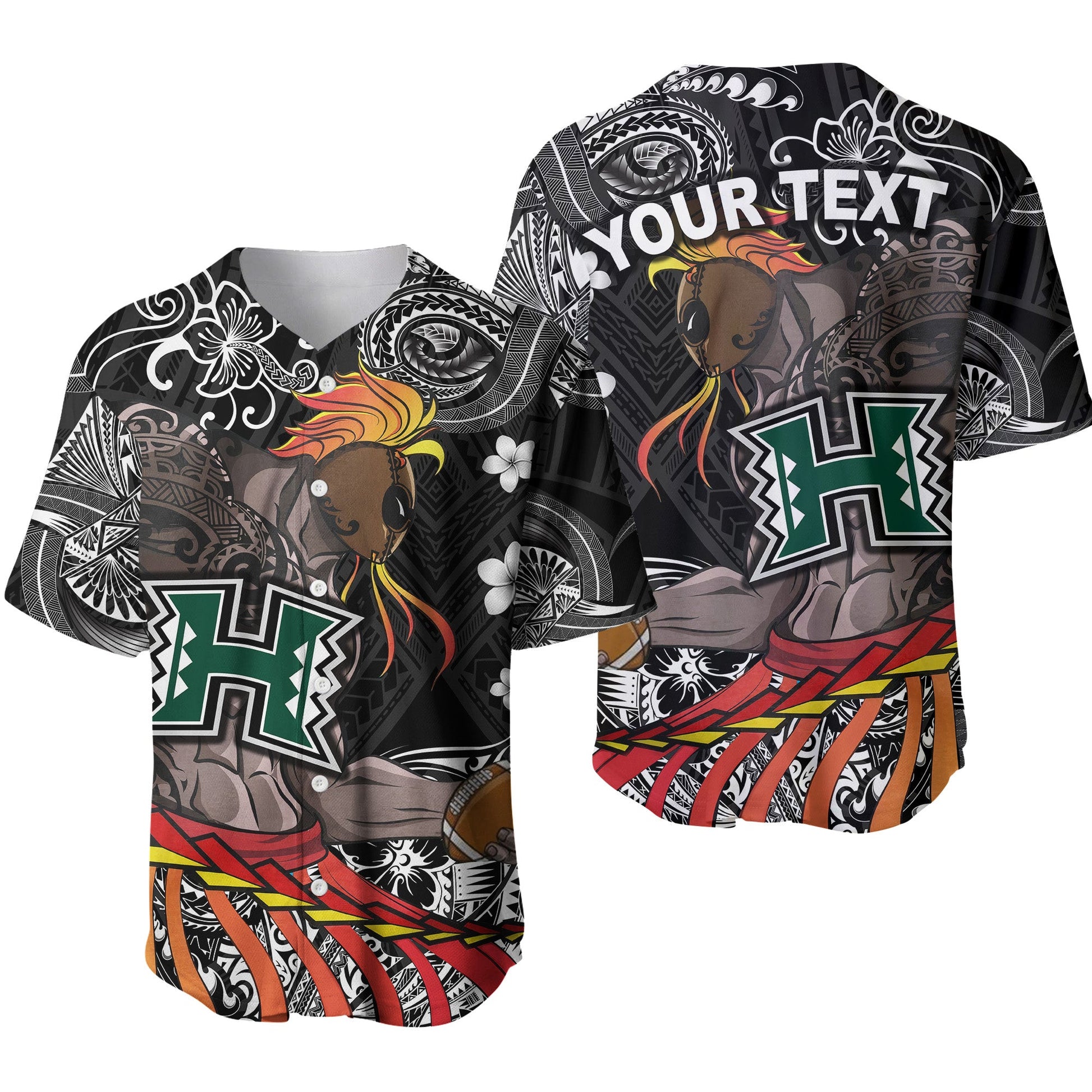 (Custom Personalised) Hawaii Warriors Polynesian Baseball Jersey Unique Style Black