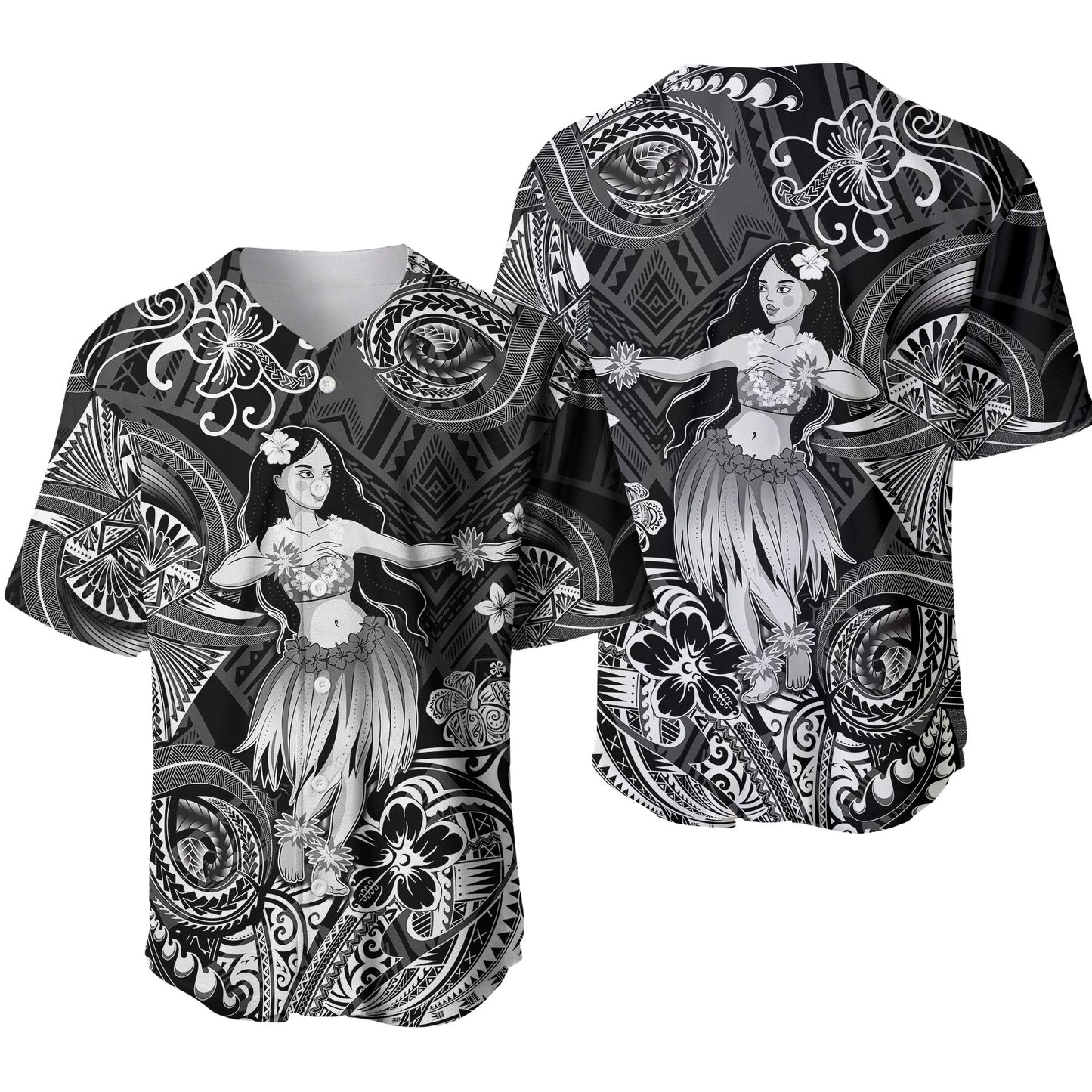 Hawaii Hula Girl Polynesian Baseball Jersey Unique Style Black