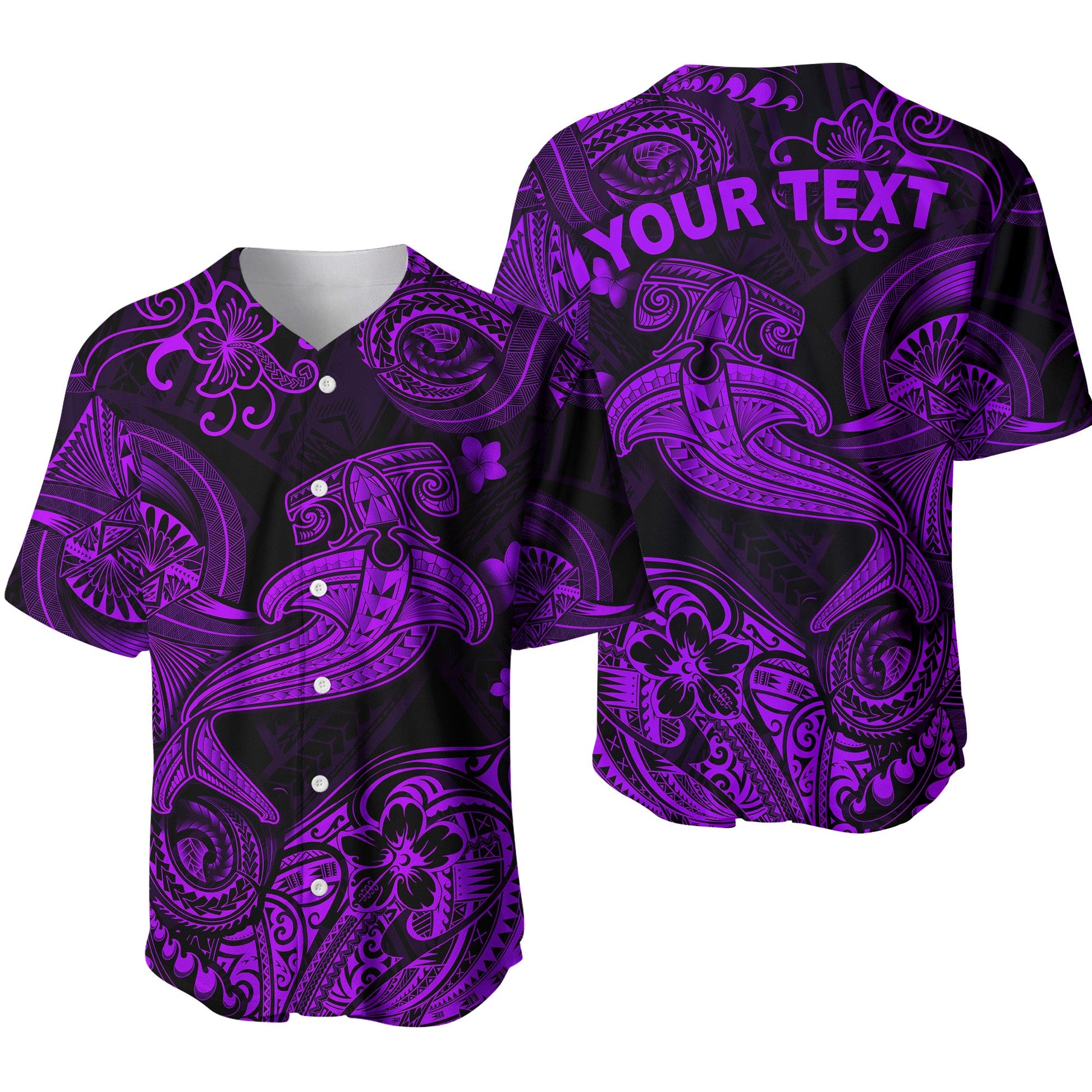 (Custom Personalised) Hawaii Hammer Shark Polynesian Baseball Jersey Unique Style Purple