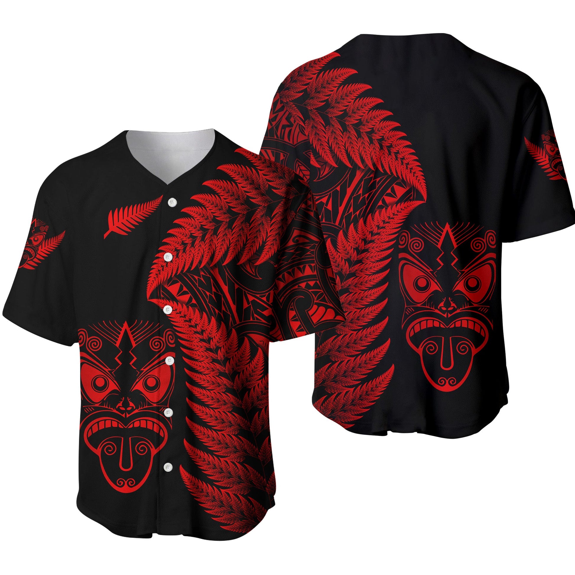 New Zealand Haka Rugby Maori Baseball Jersey Silver Fern Vibes Red