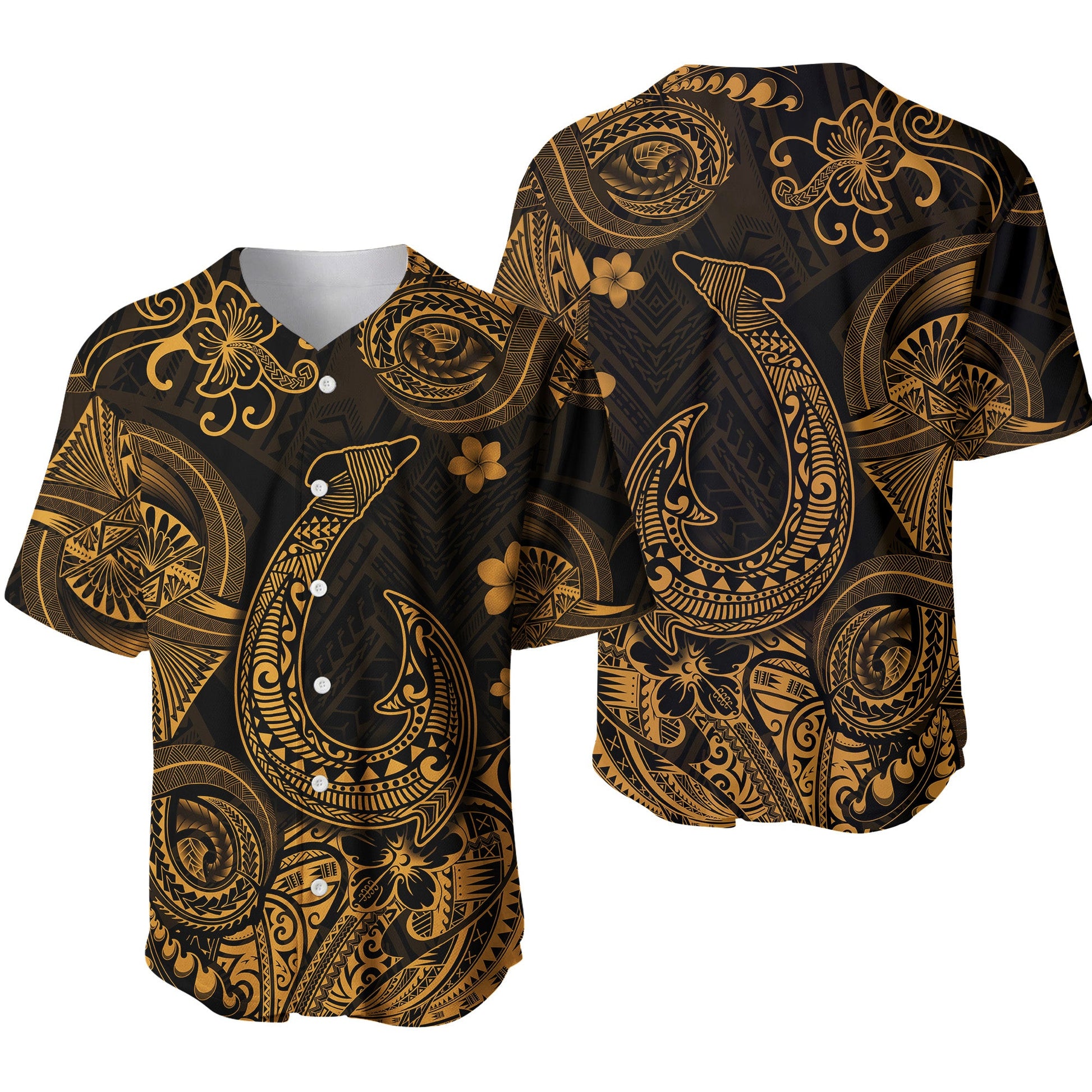 Hawaii Fish Hook Polynesian Baseball Jersey Unique Style Gold