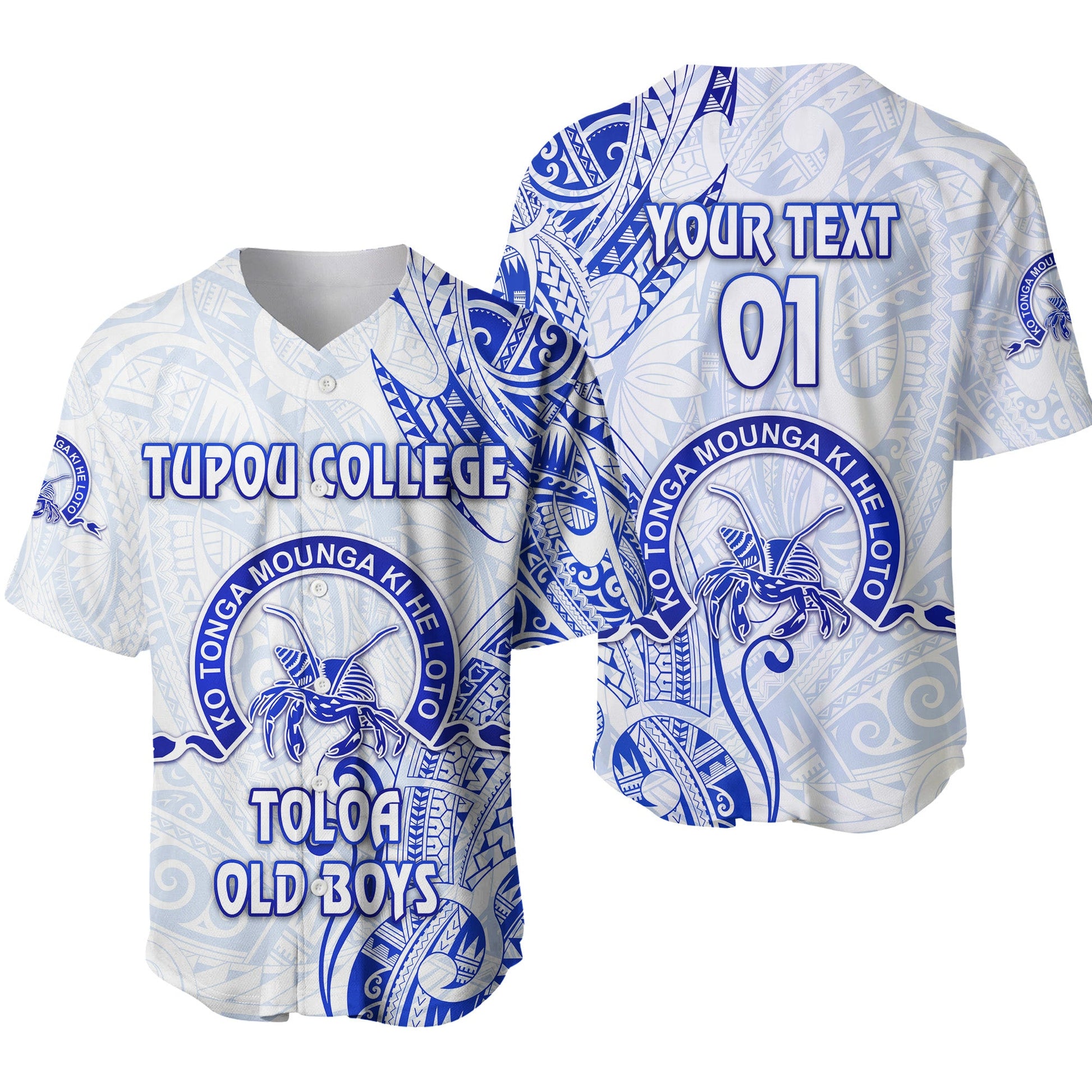 (Custom Personalised) Tonga Tupou College Baseball Jersey Toloa Old Boys Simple Vibes White, Custom Text And Number