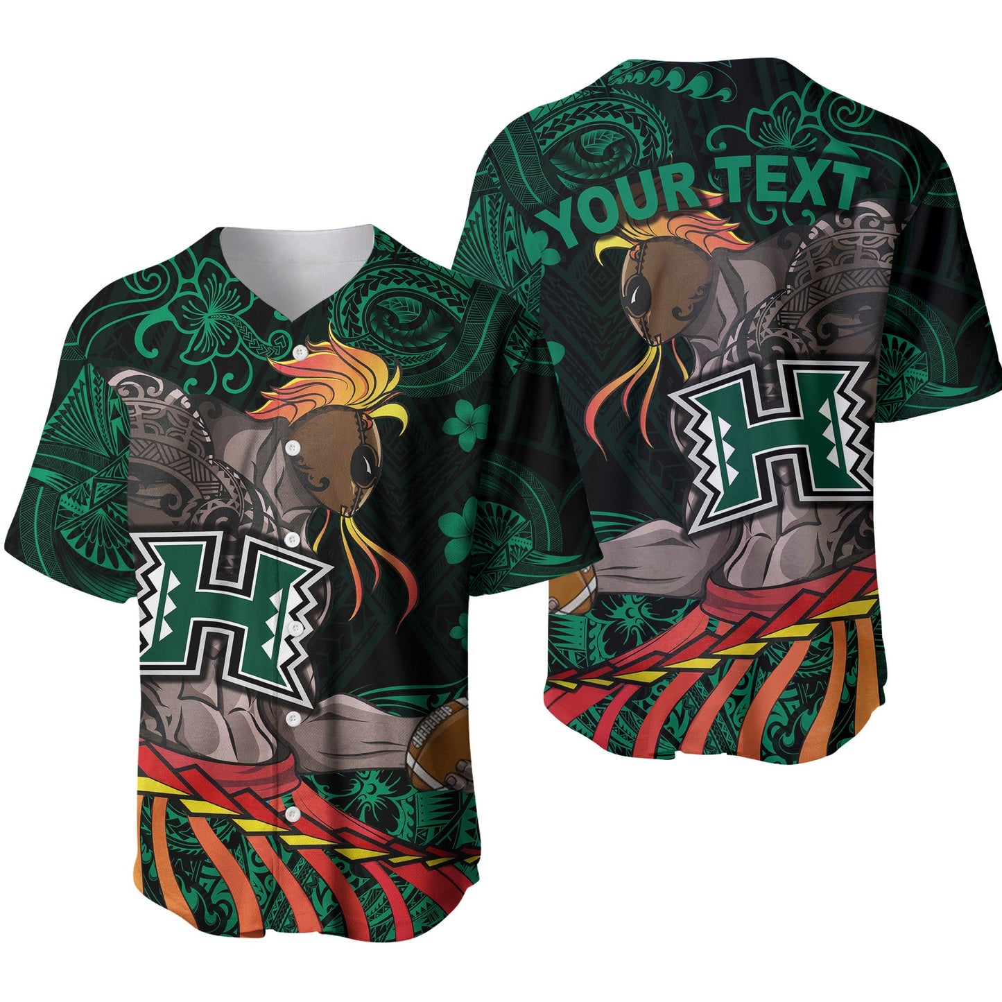 (Custom Personalised) Hawaii Warriors Polynesian Baseball Jersey Unique Style Green