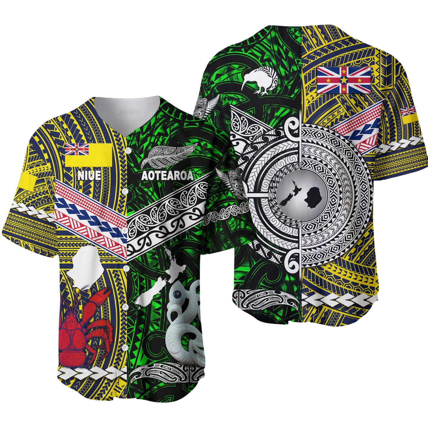 New Zealand Maori Aotearoa And Niue Together Baseball Jersey Green