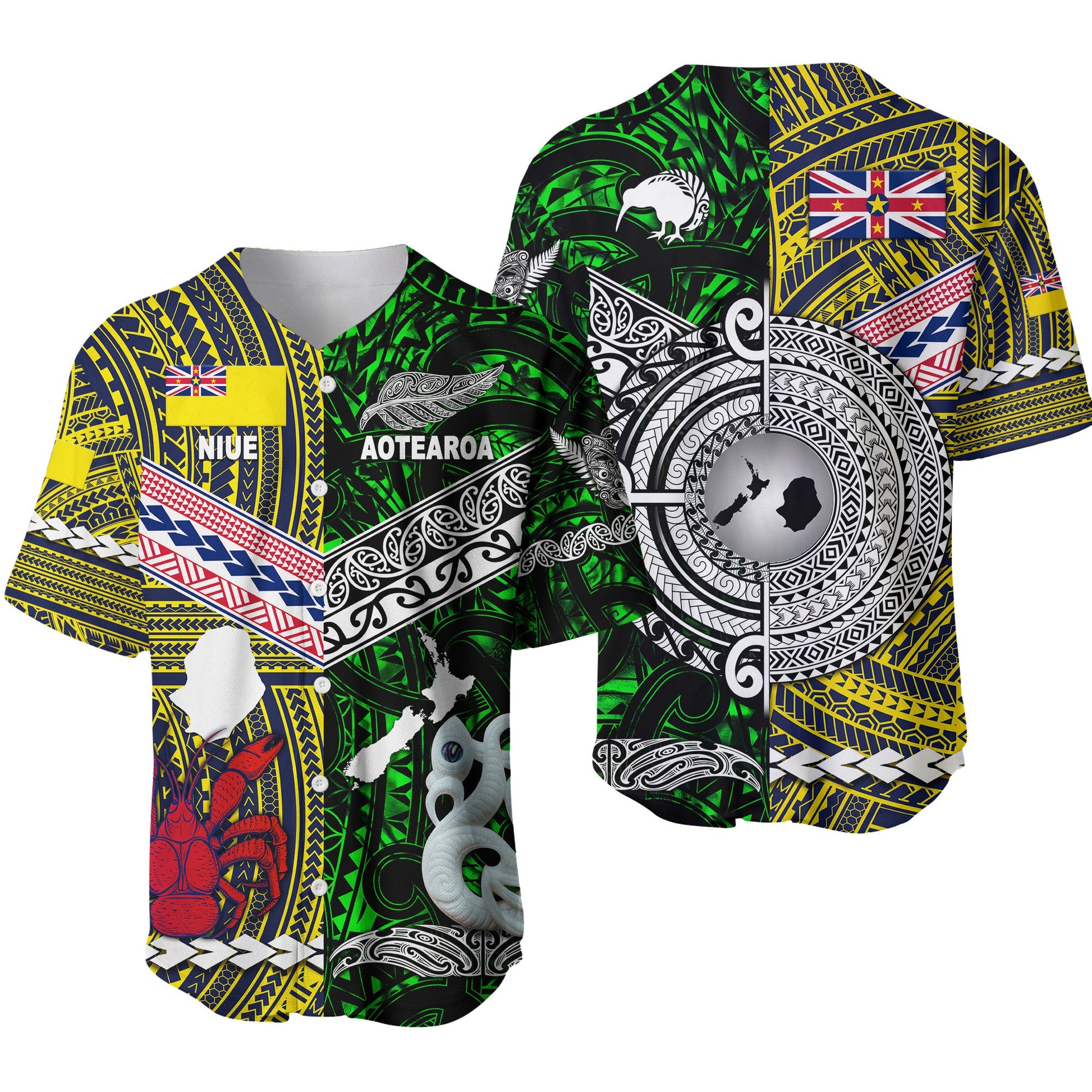 New Zealand Maori Aotearoa And Niue Together Baseball Jersey Green