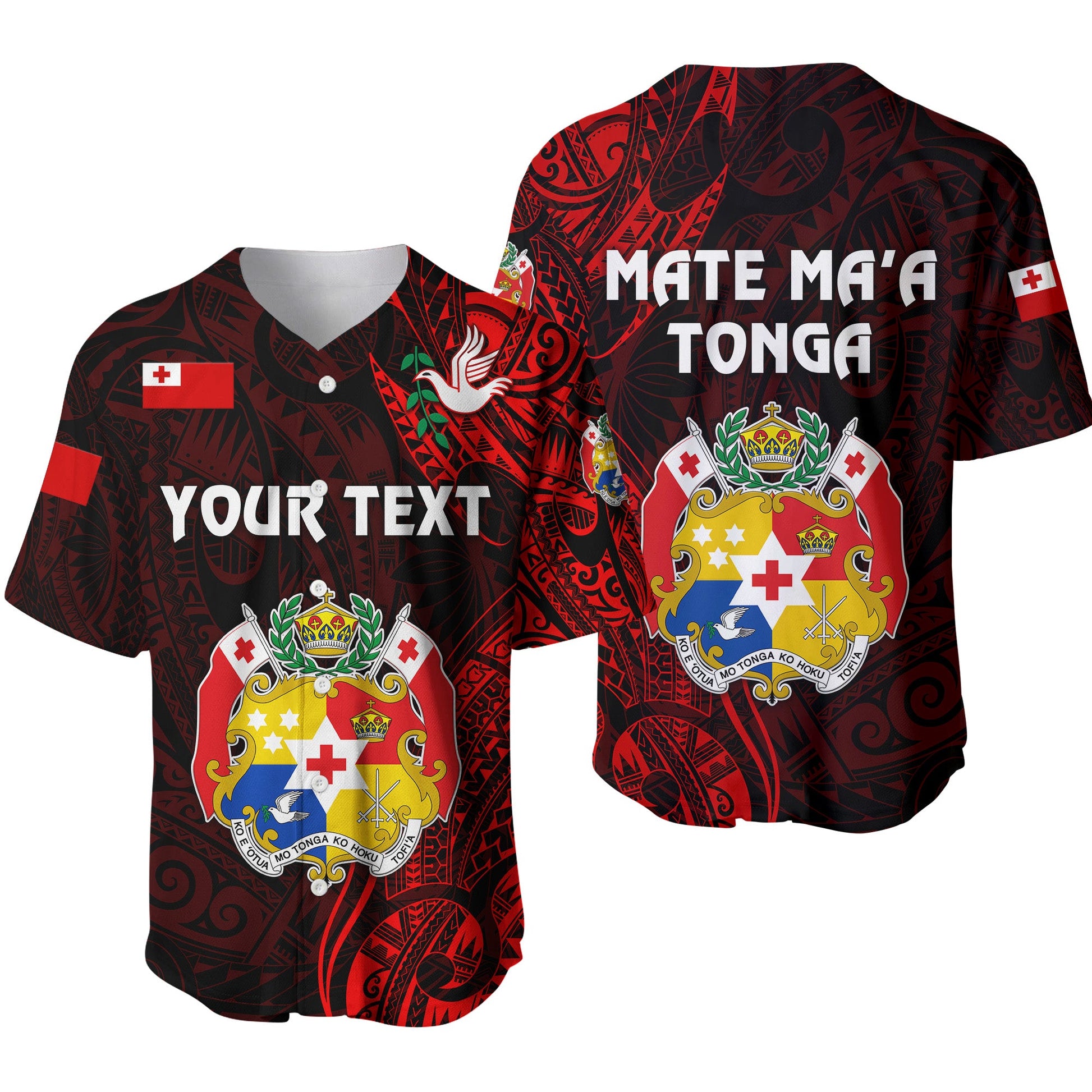 (Custom Personalised) Tonga Coat Of Arms Baseball Jersey Simple Vibes Red