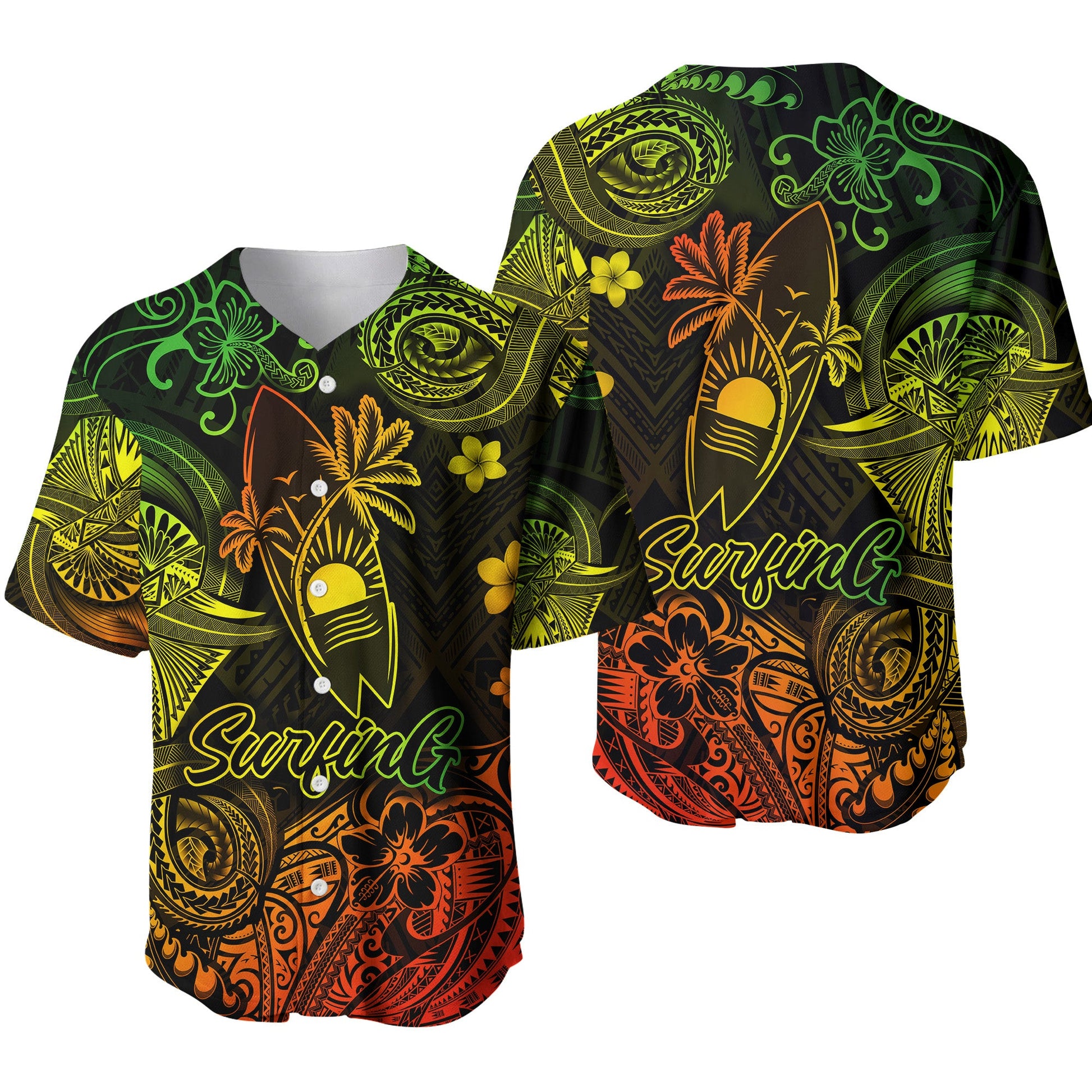 Hawaii Surfing Polynesian Baseball Jersey Unique Style Reggae
