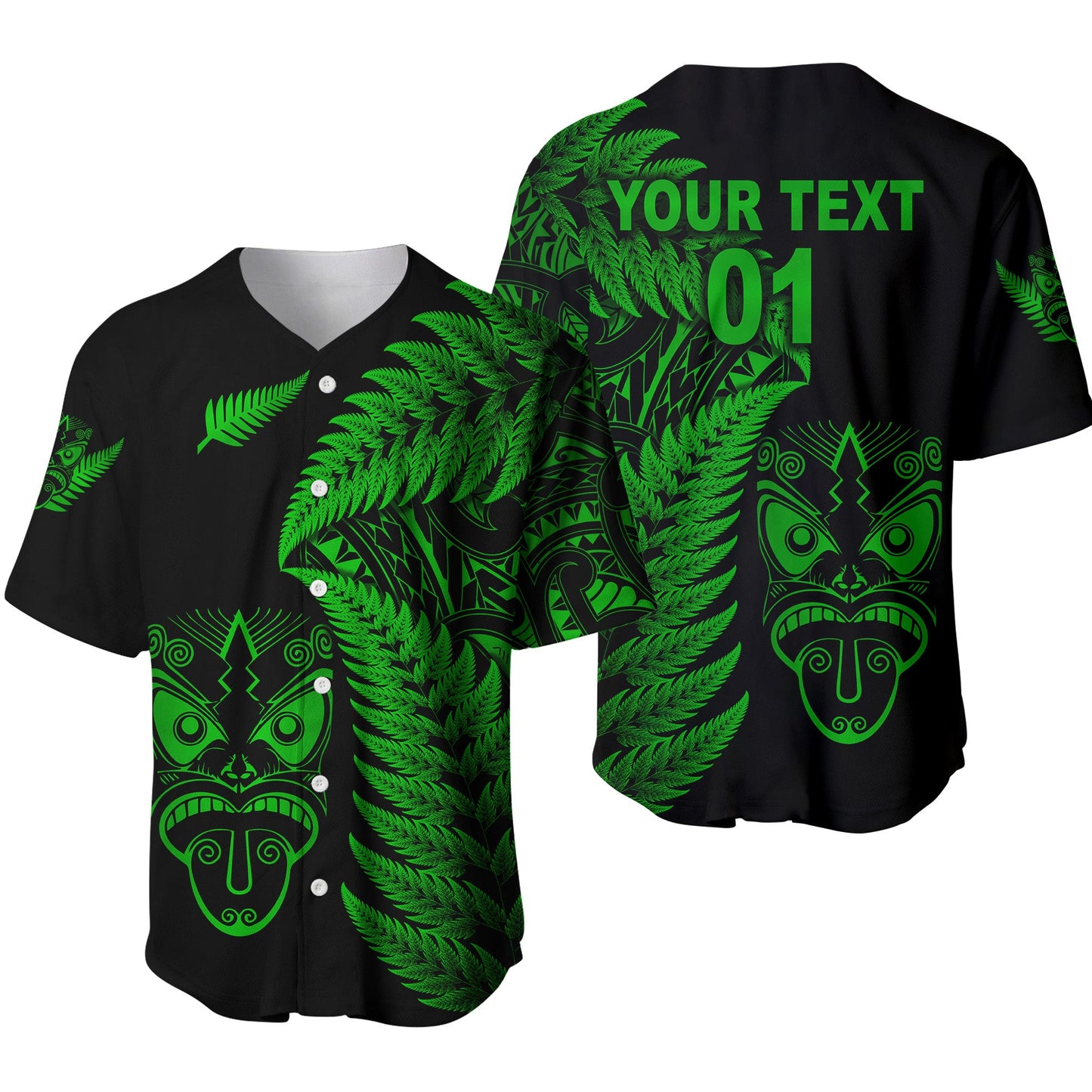 (Custom Personalised) New Zealand Haka Rugby Maori Baseball Jersey Silver Fern Vibes Green
