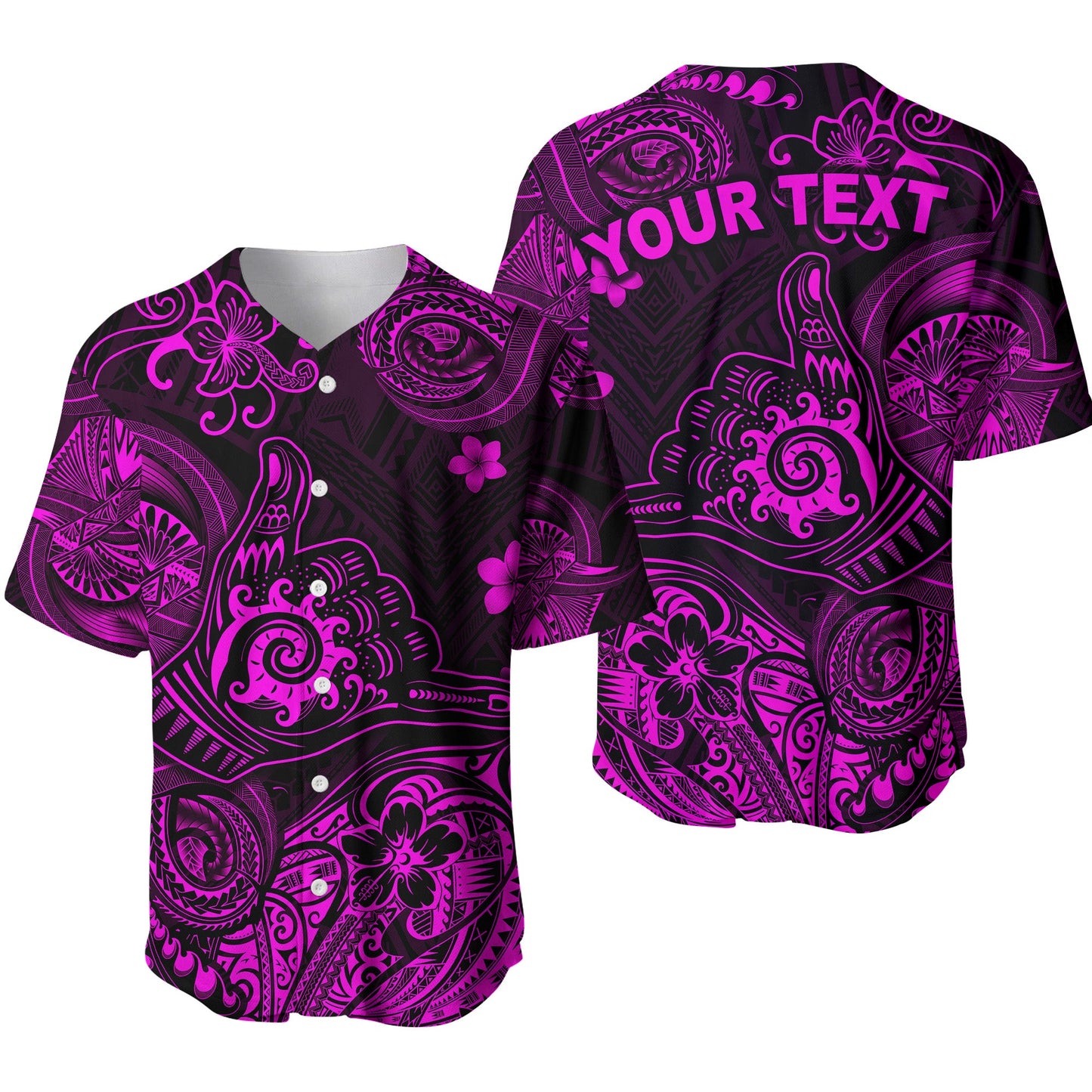 (Custom Personalised) Hawaii Shaka Polynesian Baseball Jersey Unique Style Pink