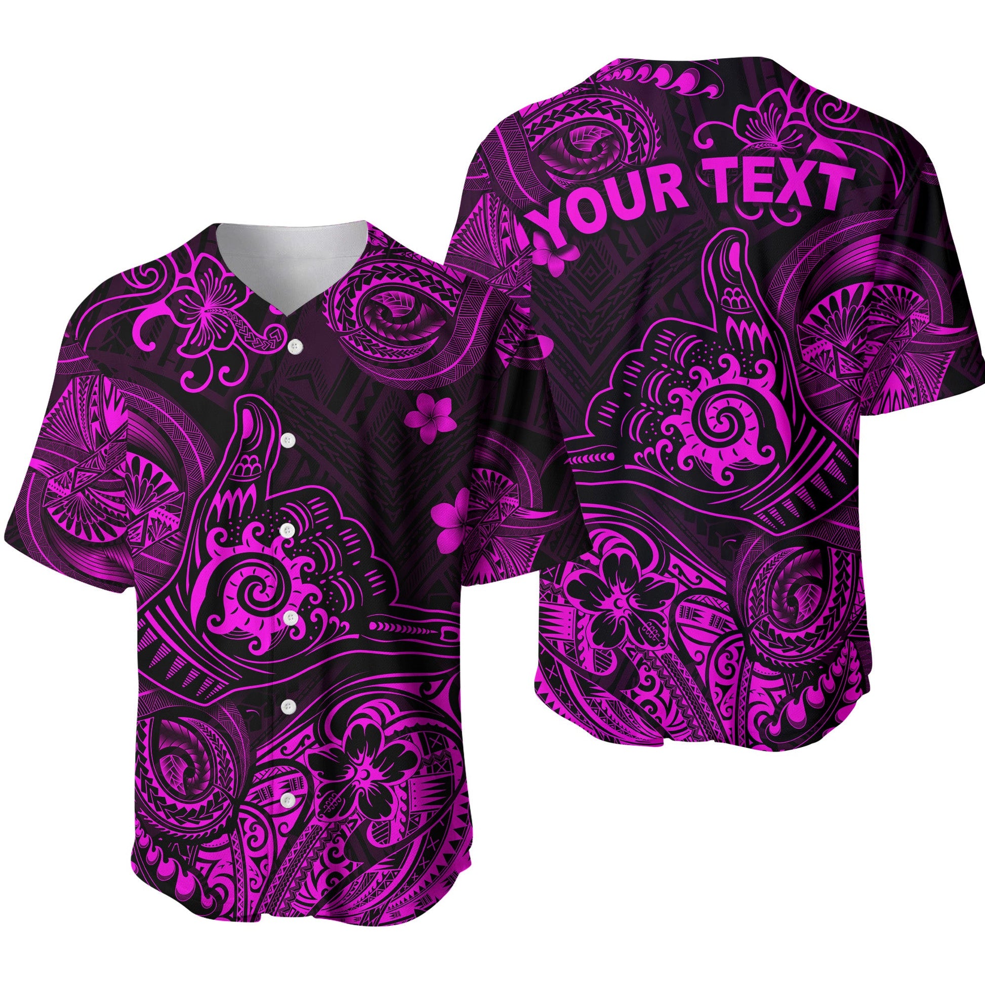 (Custom Personalised) Hawaii Shaka Polynesian Baseball Jersey Unique Style Pink
