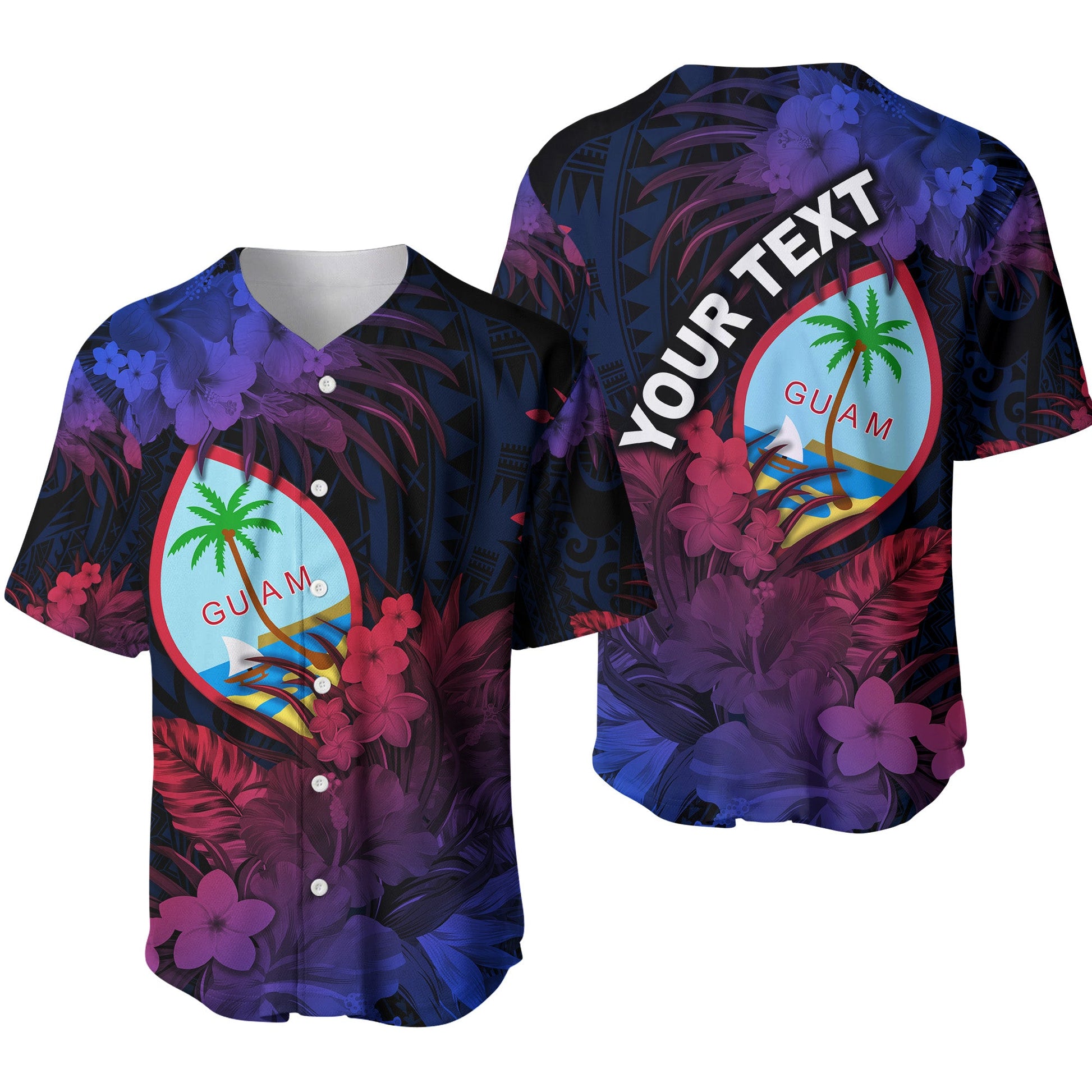 (Custom Personalised) Guam Polynesian Baseball Jersey Tropical Flowers Gradient Vibes