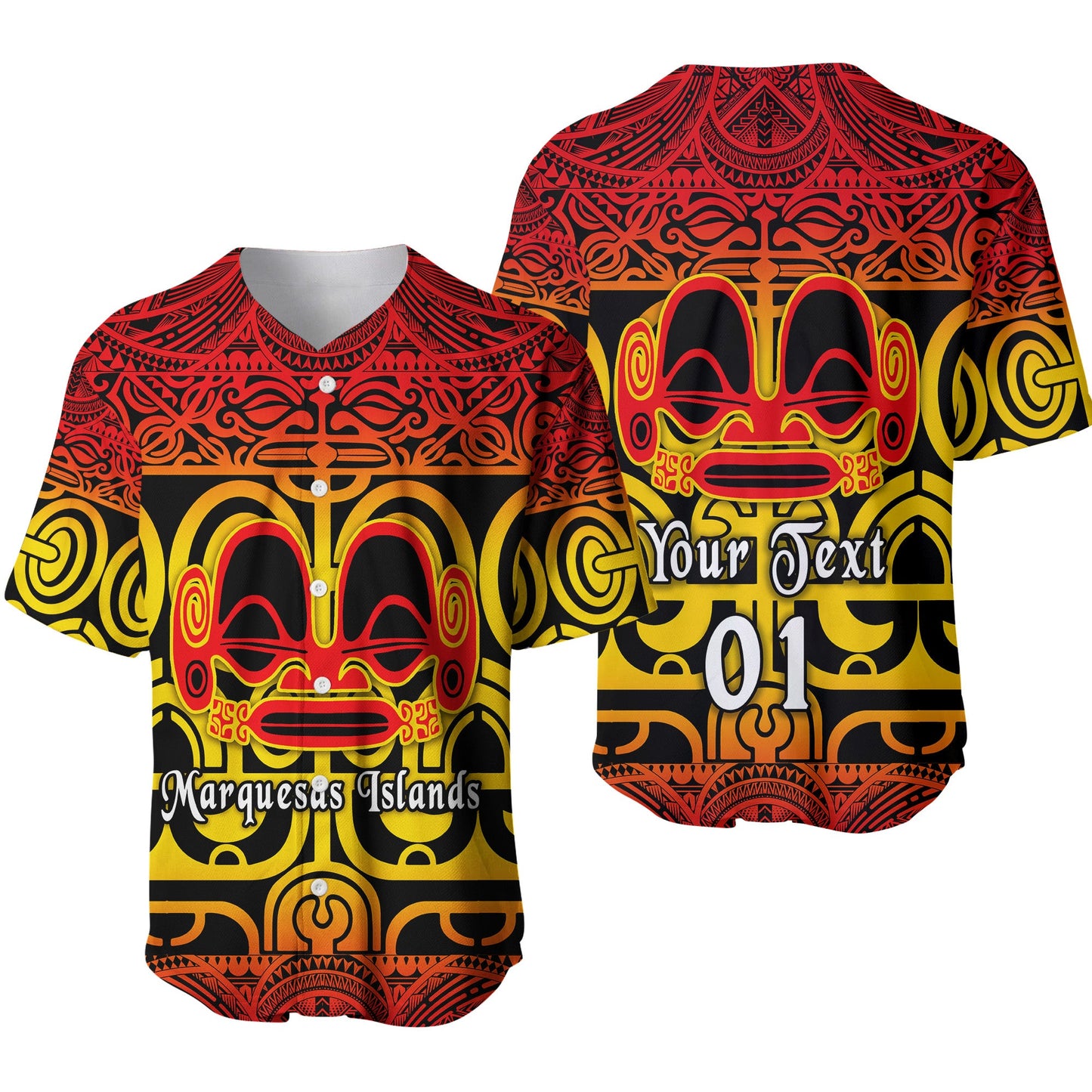 (Custom Personalised) Marquesas Islands Baseball Jersey Marquesan Tattoo Simple Style Gradient Red