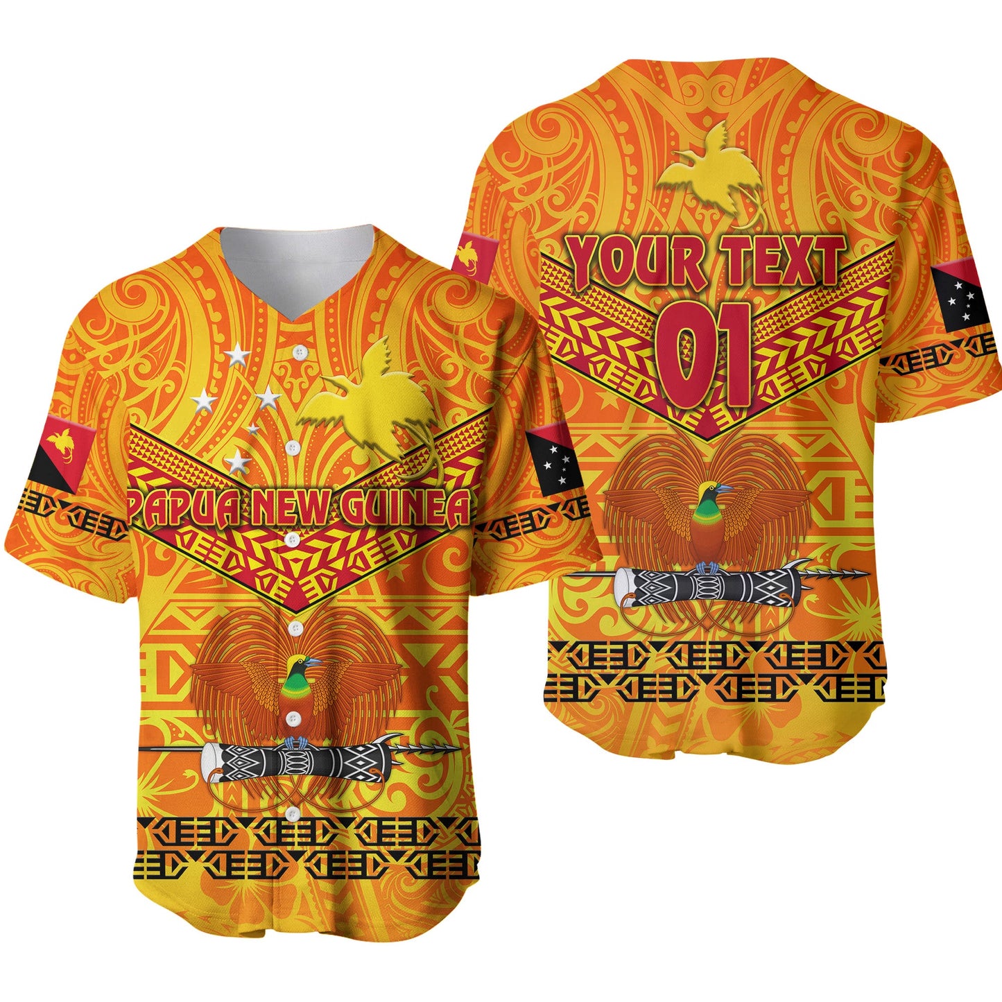 (Custom Personalised) Papua New Guinea Kumuls Baseball Jersey Simple Style Yellow Vibes