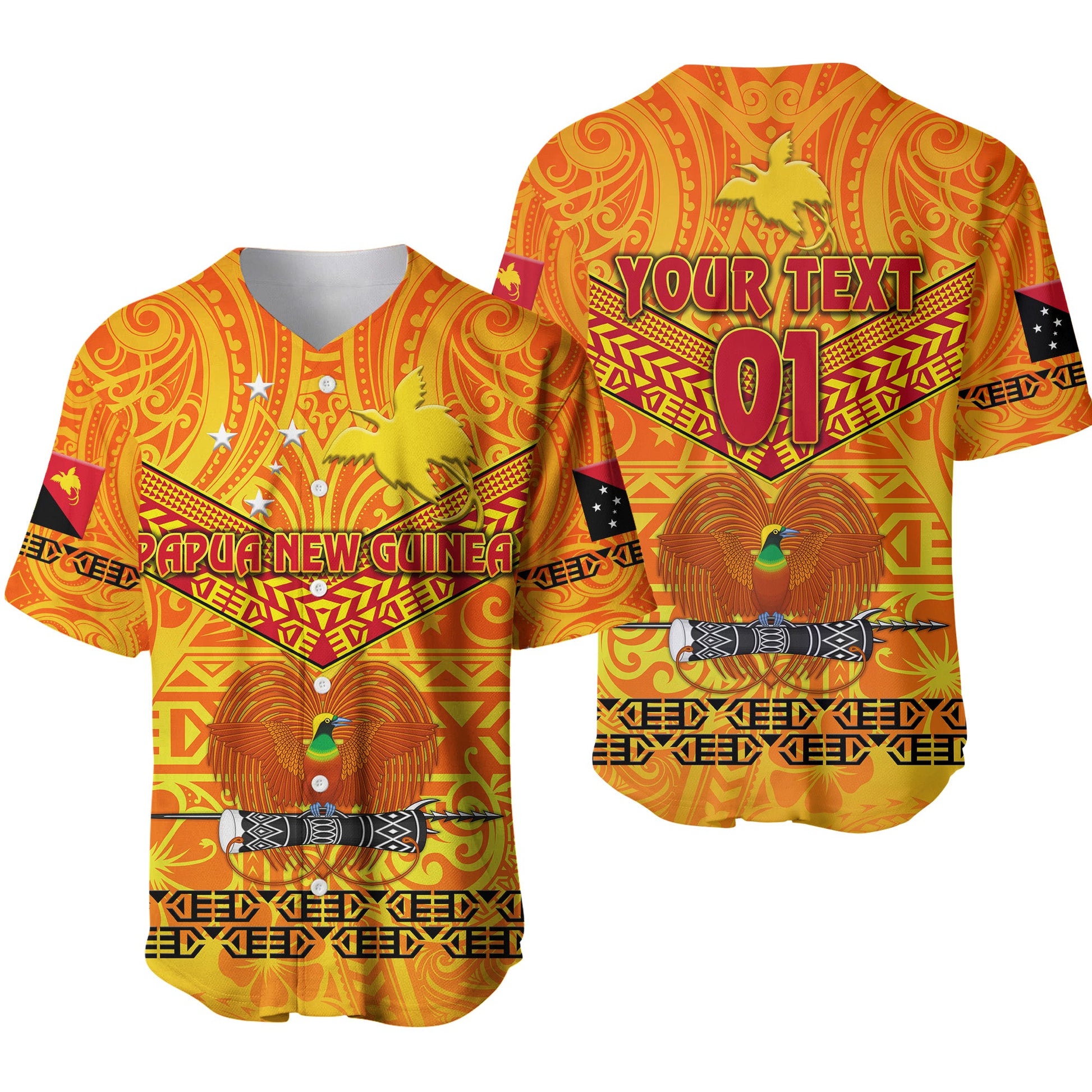 (Custom Personalised) Papua New Guinea Kumuls Baseball Jersey Simple Style Yellow Vibes