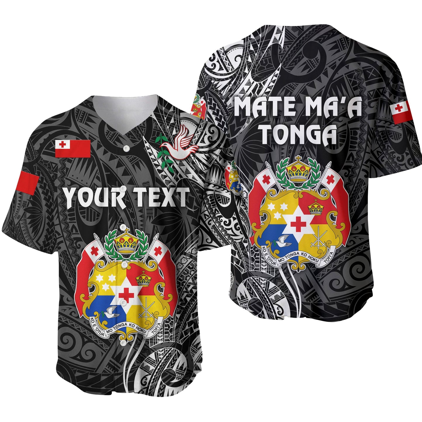 (Custom Personalised) Tonga Coat Of Arms Baseball Jersey Simple Vibes Black