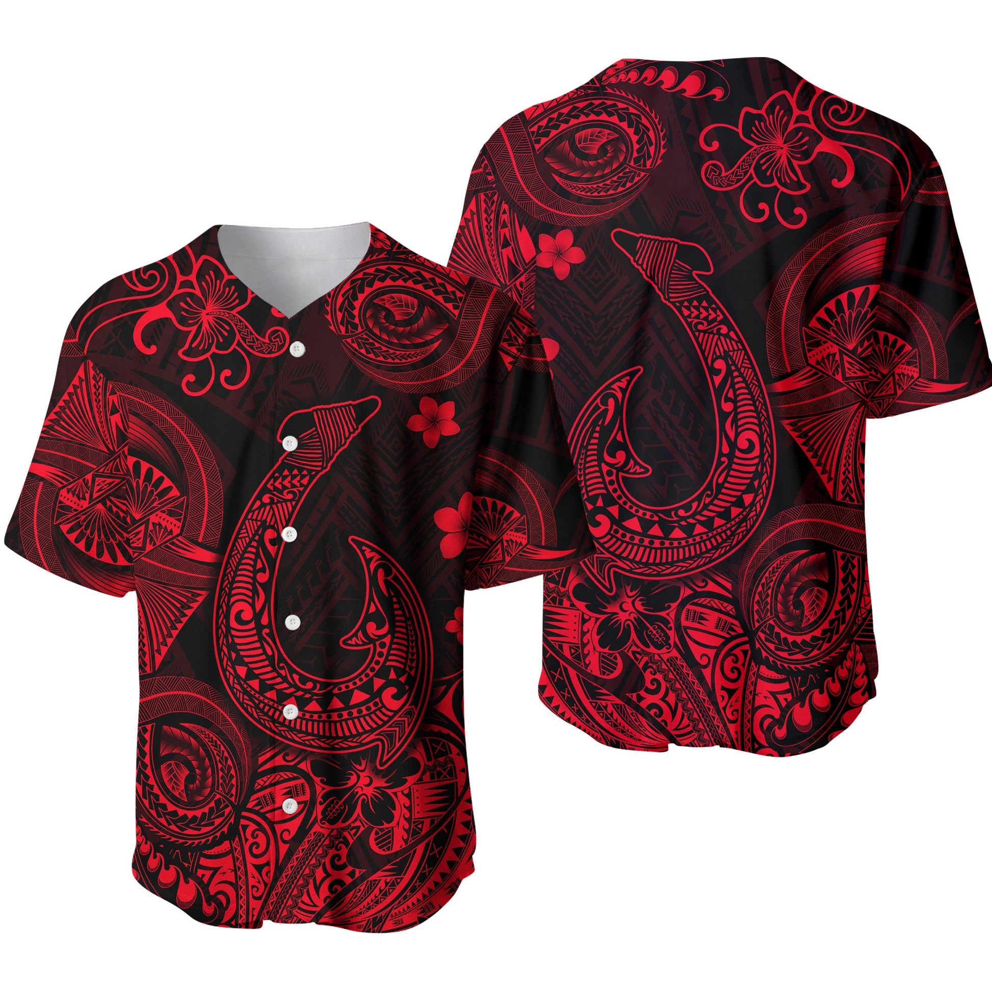 Hawaii Fish Hook Polynesian Baseball Jersey Unique Style Red
