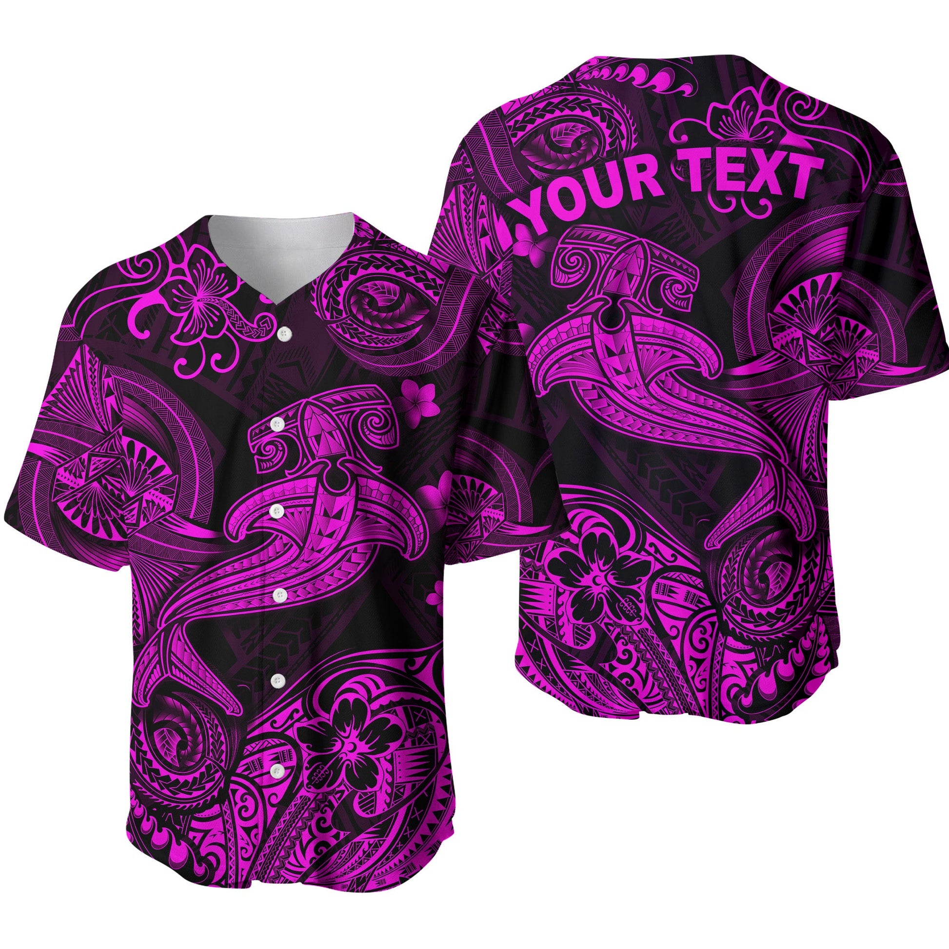 (Custom Personalised) Hawaii Hammer Shark Polynesian Baseball Jersey Unique Style Pink
